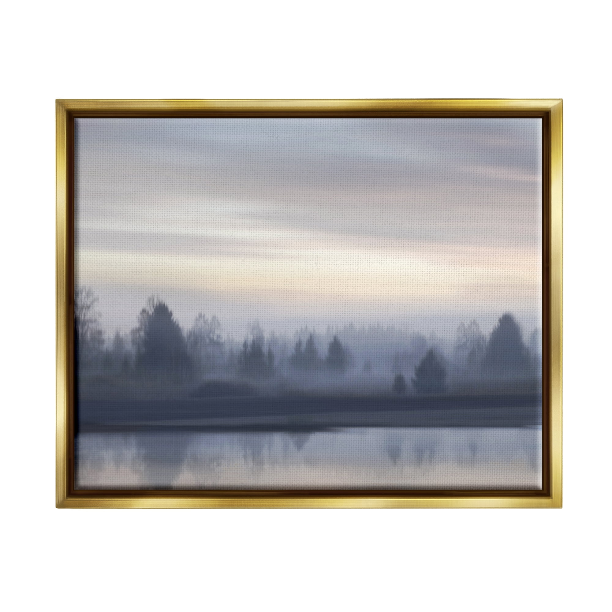 Stupell Industries Grey Woodland Lake Landscape Painting Gold Floater Framed Canvas Art Print Wall Art, 31 x 25