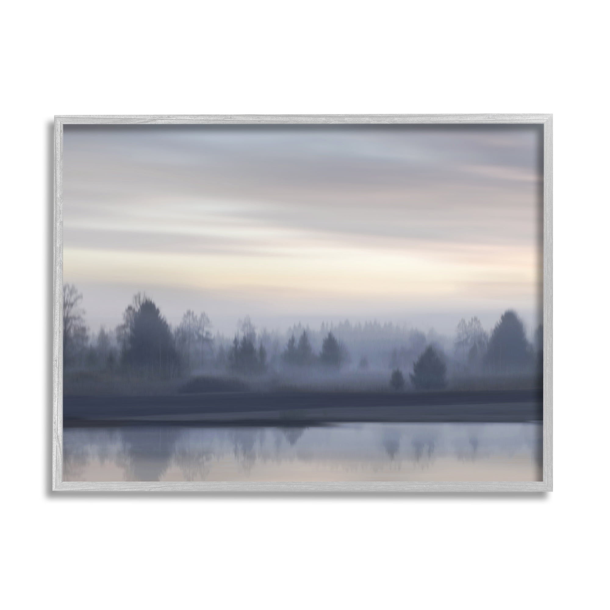 Stupell Industries Grey Woodland Lake Landscape Painting Gray Framed Art Print Wall Art, 30 x 24