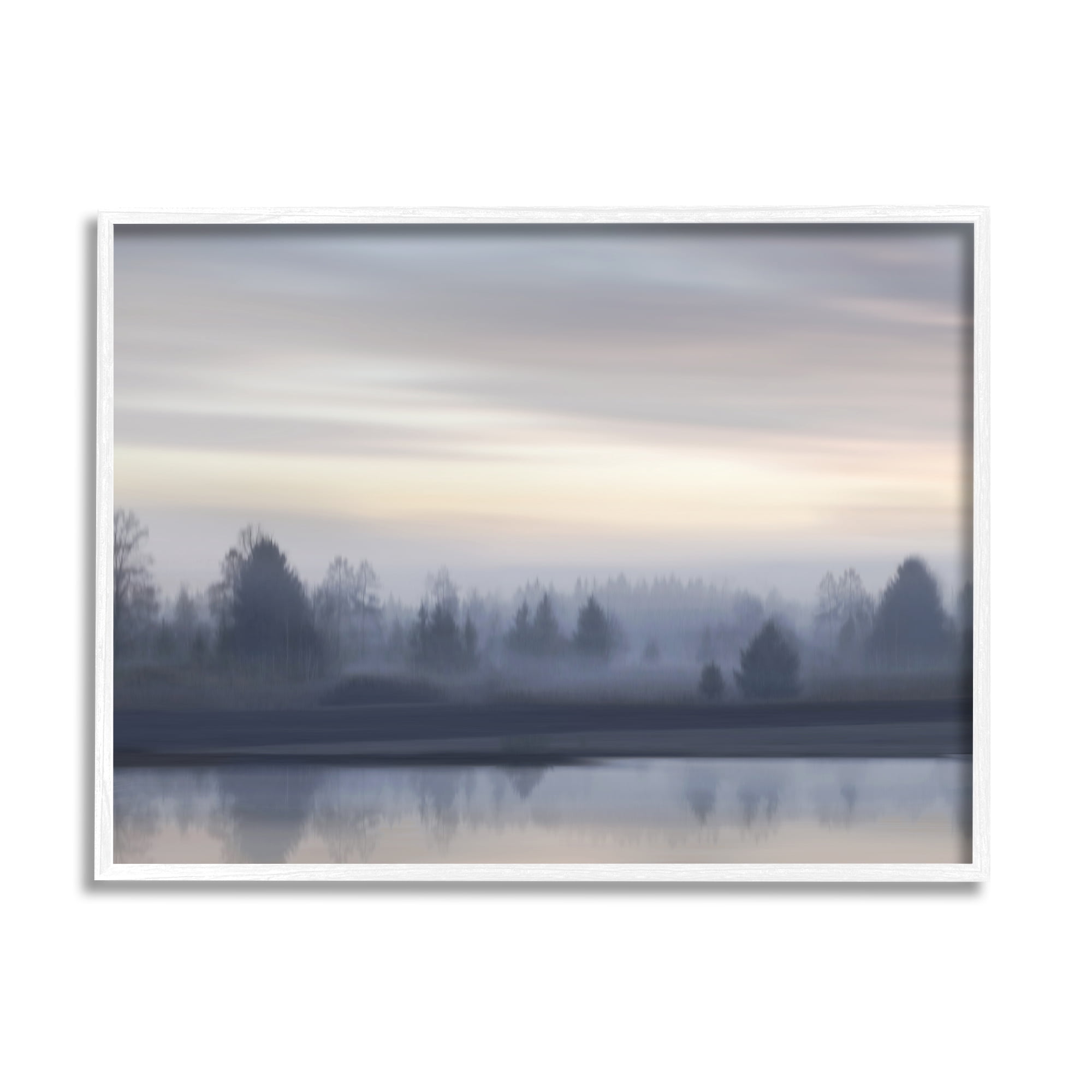Stupell Industries Grey Woodland Lake Landscape Painting White Framed Art Print Wall Art, 20 x 16