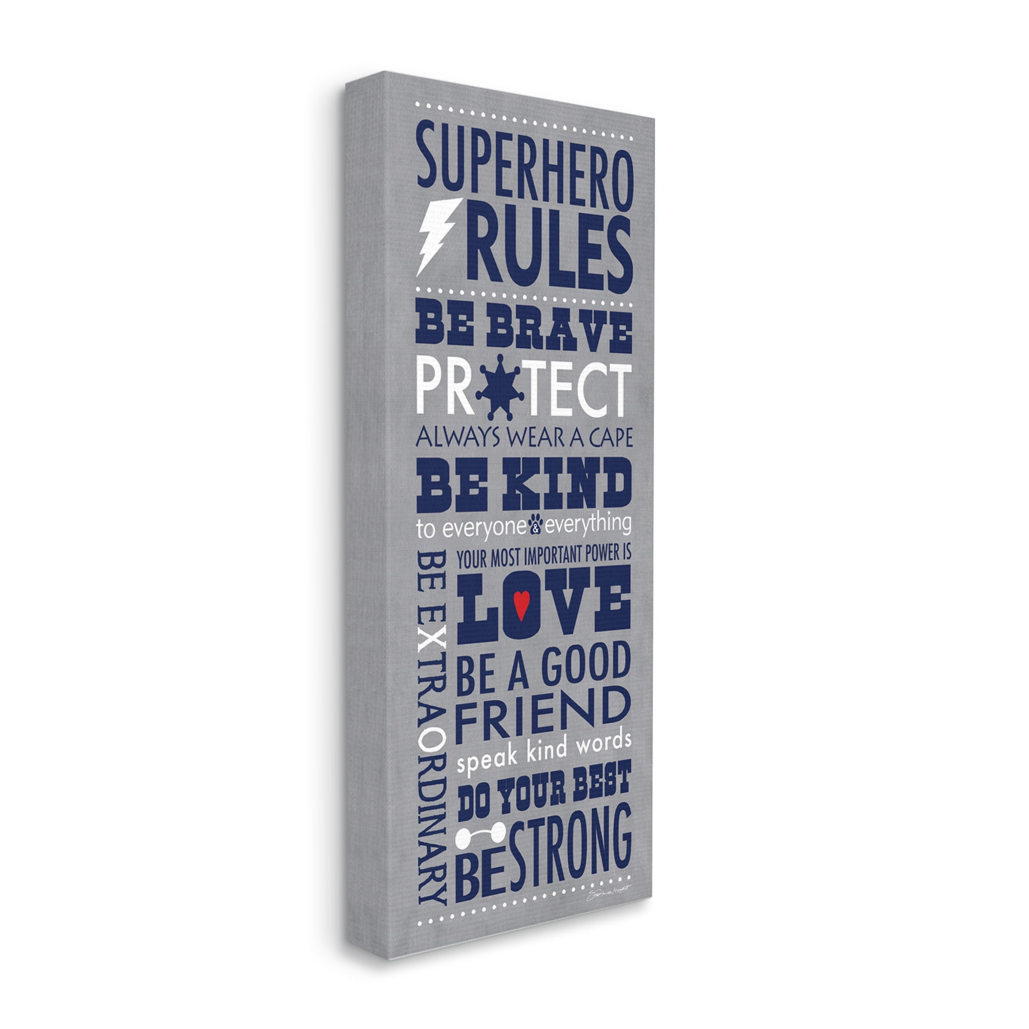 Stupell Industries Grey and Navy Superhero Rules Typography, 17 x 40,Design by Stephanie Workman Marrott