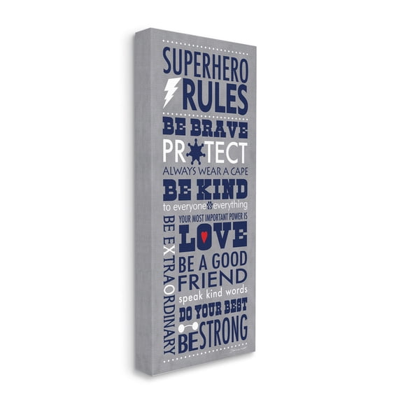 Stupell Industries Grey and Navy Superhero Rules Typography, 20 x 48,Design by Stephanie Workman Marrott