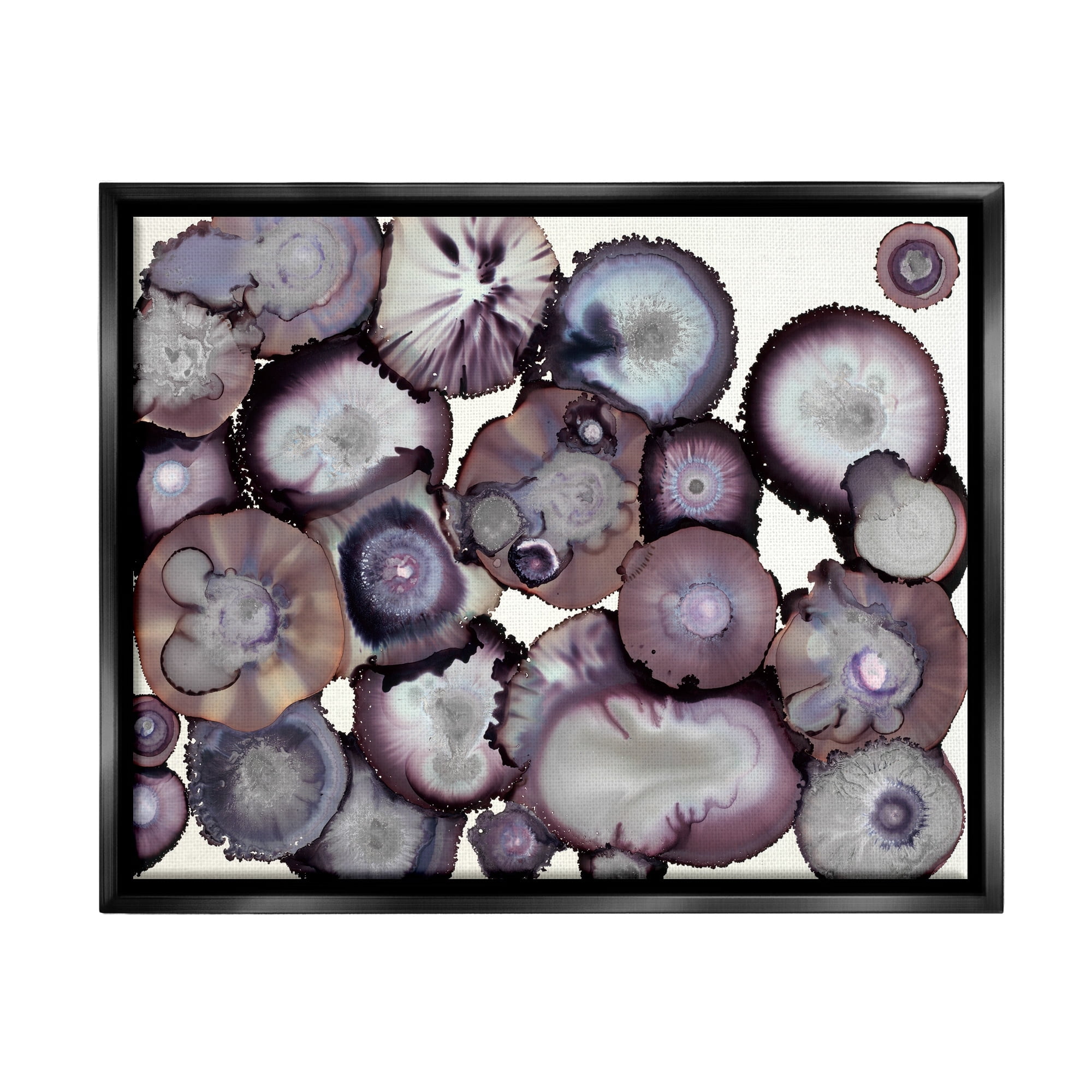 Stupell Industries Grey and Purple Abstract Geode Jet Black Framed Floating Canvas Wall Art, 16x20, by Laura Van Horne