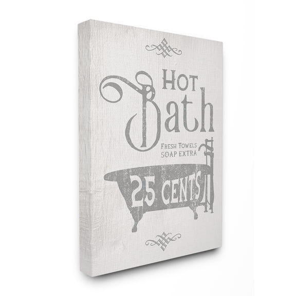 Stupell Industries Grey and White Hot Bath Tub Vintage Sign Canvas Wall Art, 16 x 20, Design by Artist Daphne Polselli 16x20 Gallery Wrapped Canvas