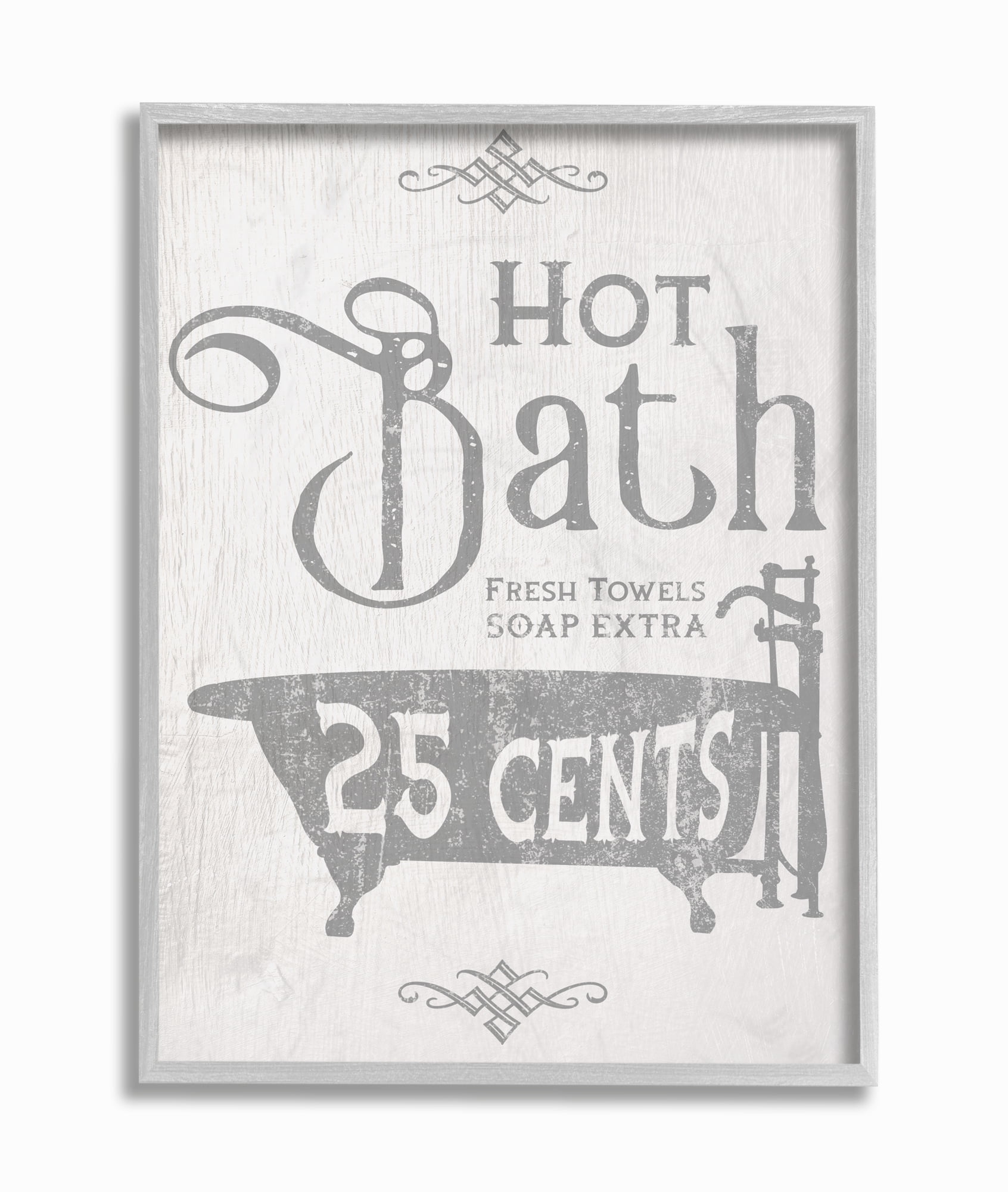 Stupell Industries Grey and White Hot Bath Tub Vintage Sign Graphic Art Gray Framed Art Print Wall Art, 11x14, by Daphne Polselli