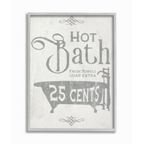 Stupell Industries Grey and White Hot Bath Tub Vintage Sign Graphic Art Gray Framed Art Print Wall Art, 11x14, by Daphne Polselli