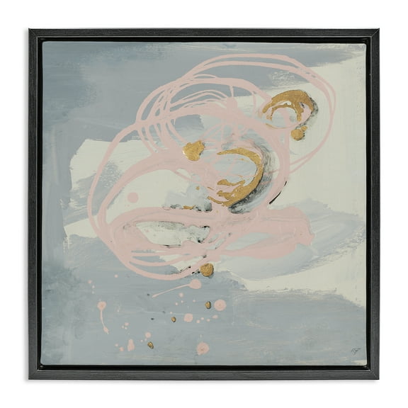 Stupell Industries Grey with Pink Swirl Abstract Painting Black Floater Framed Canvas Art Print Wall Art, 18 x 18