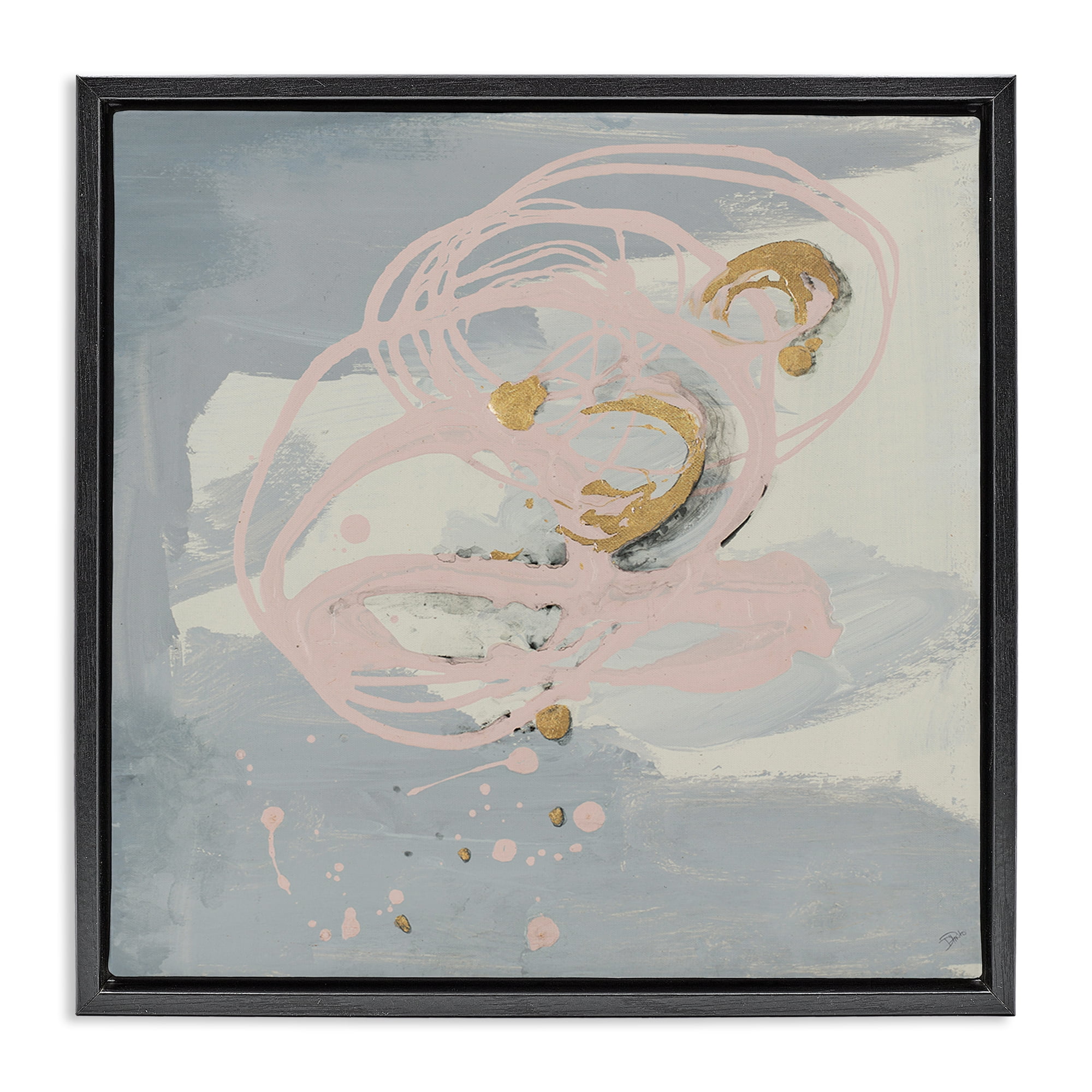 Stupell Industries Grey with Pink Swirl Abstract Painting Black Floater Framed Canvas Art Print Wall Art, 25 x 25