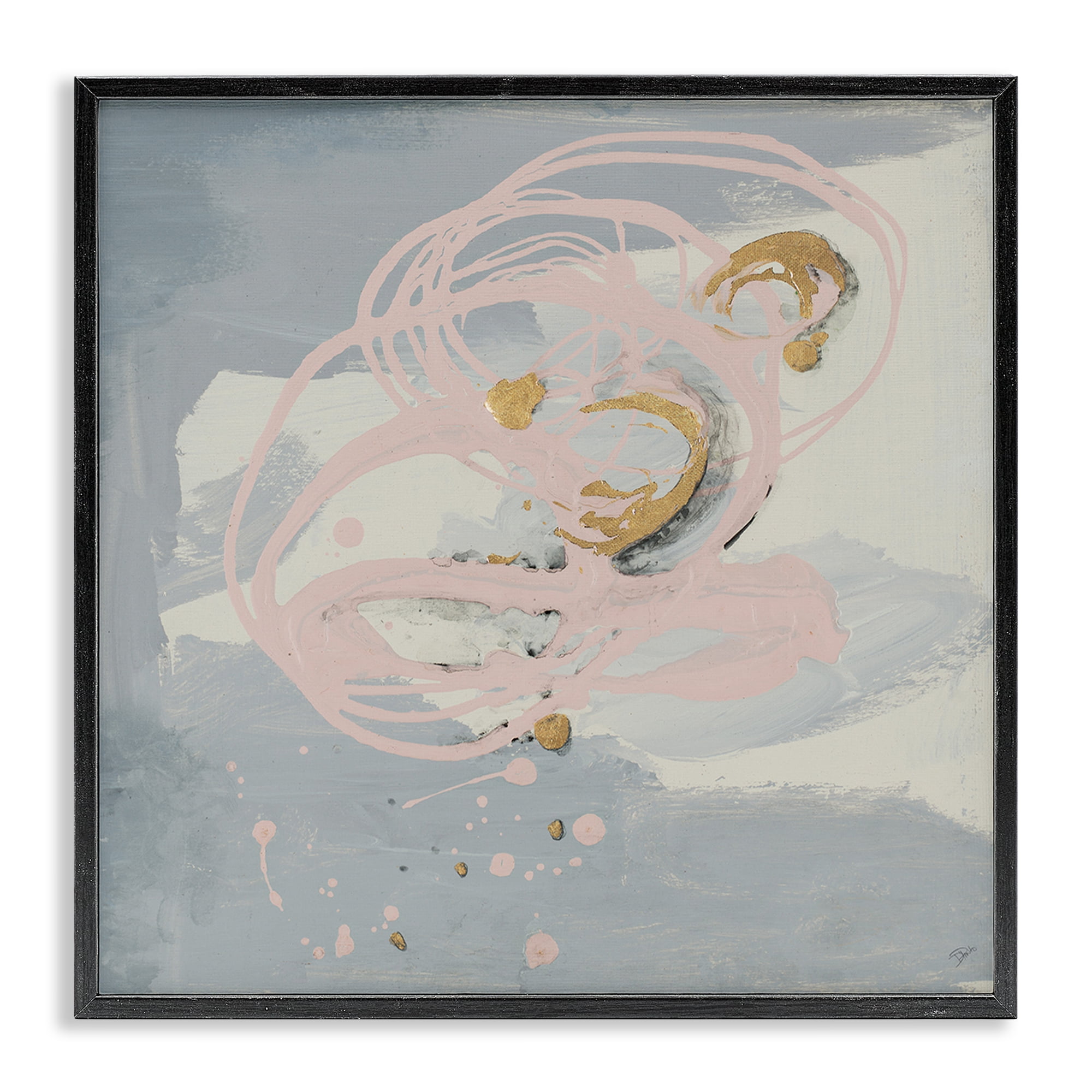 Stupell Industries Grey with Pink Swirl Abstract Painting Black Framed Art Print Wall Art, 17 x 17