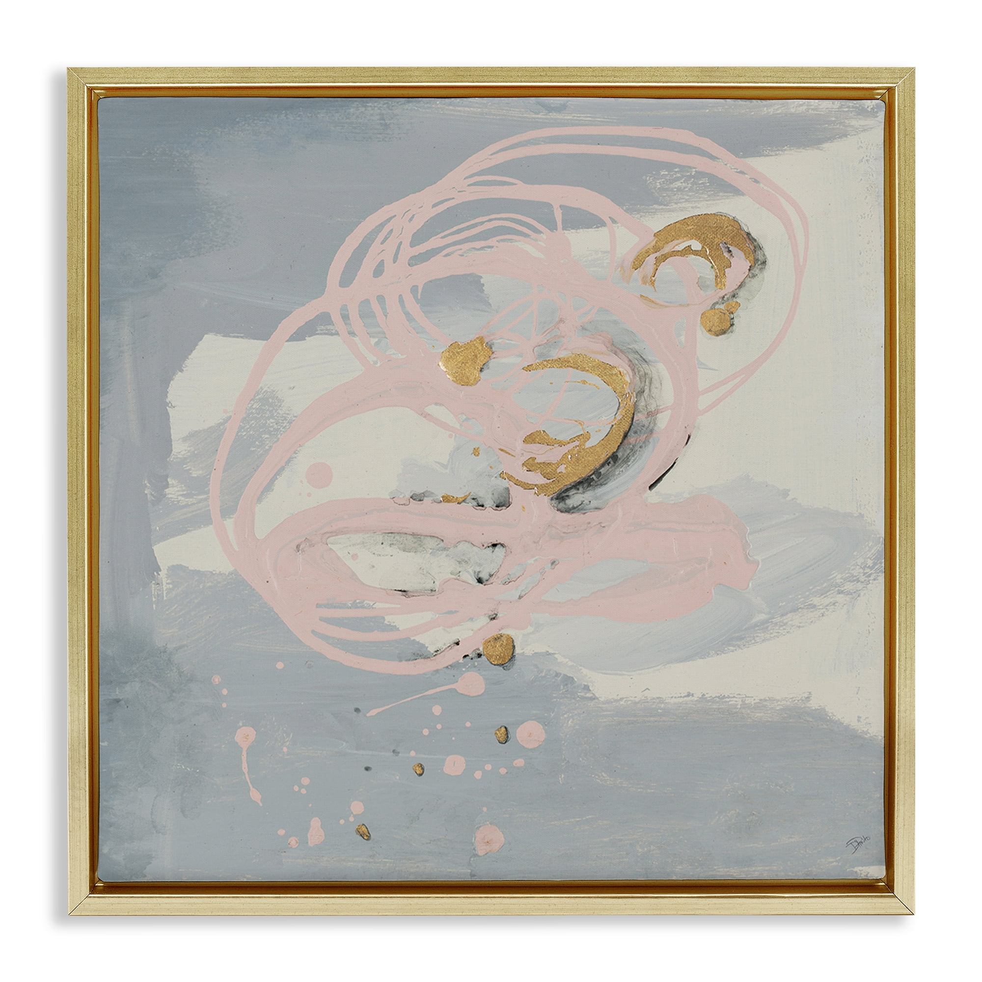 Stupell Industries Grey with Pink Swirl Abstract Painting Gold Floater Framed Canvas Art Print Wall Art, 25 x 25
