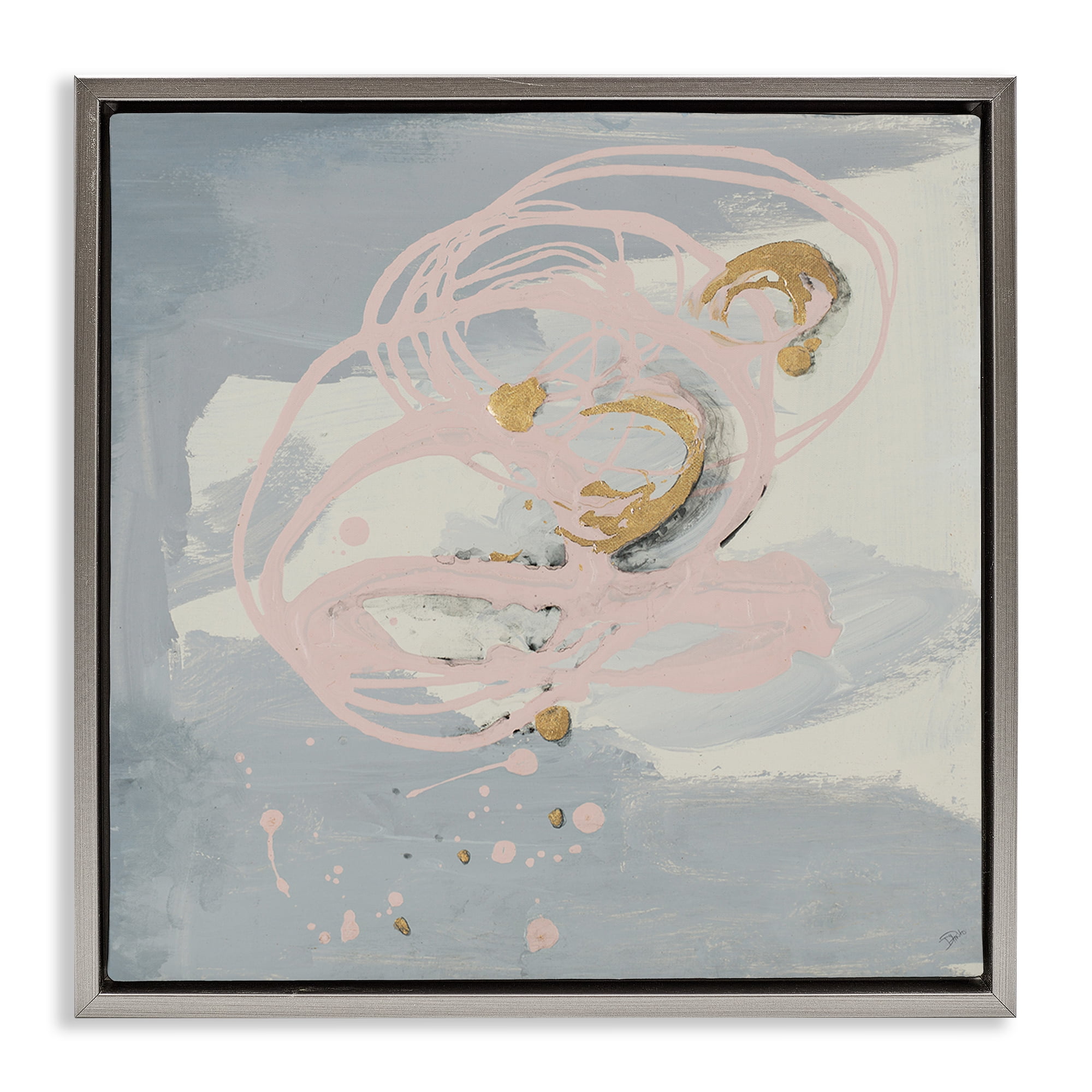 Stupell Industries Grey with Pink Swirl Abstract Painting Gray Floater Framed Canvas Art Print Wall Art, 25 x 25