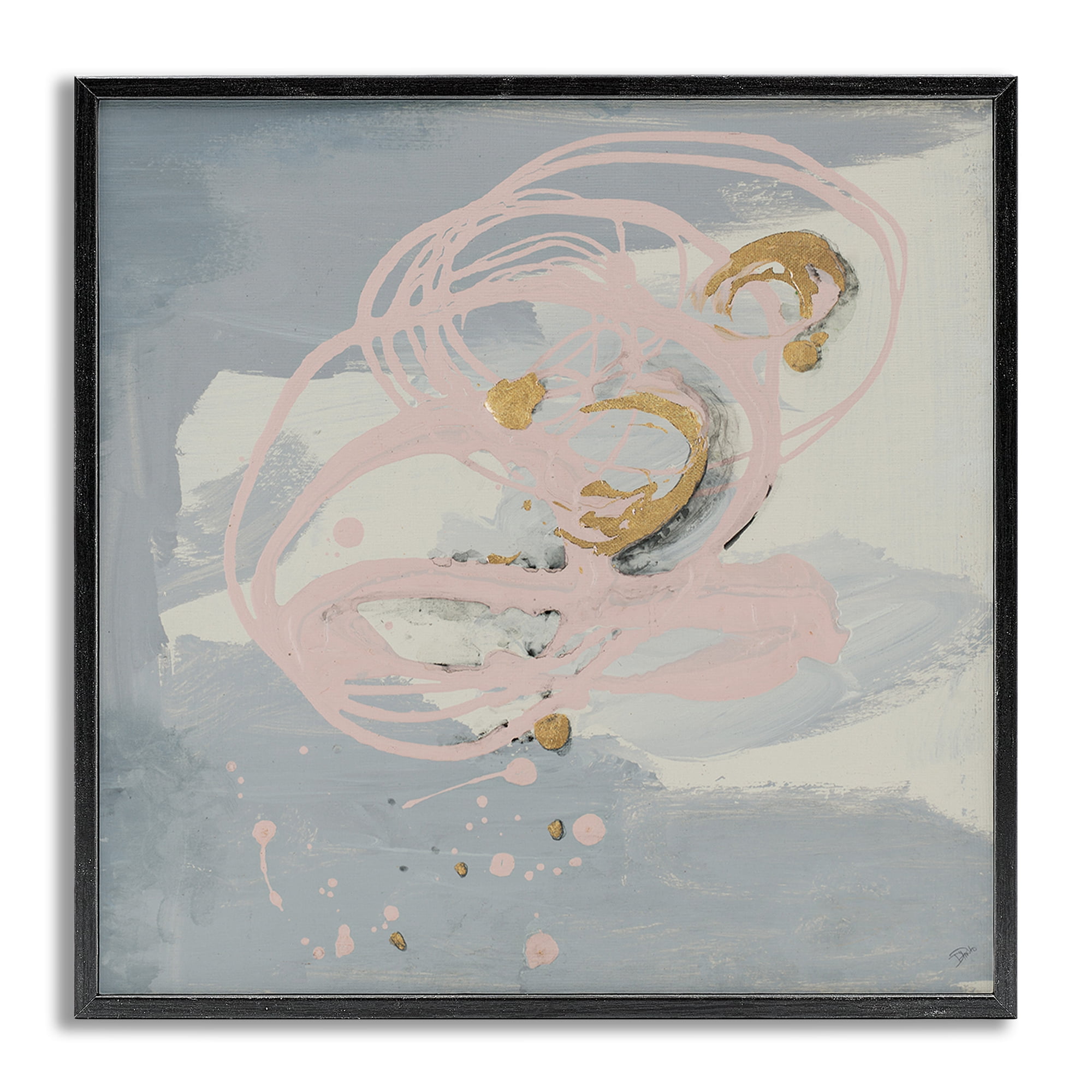 Stupell Industries Grey with Pink Swirl Abstract Painting Gray Framed Art Print Wall Art, 12 x 12