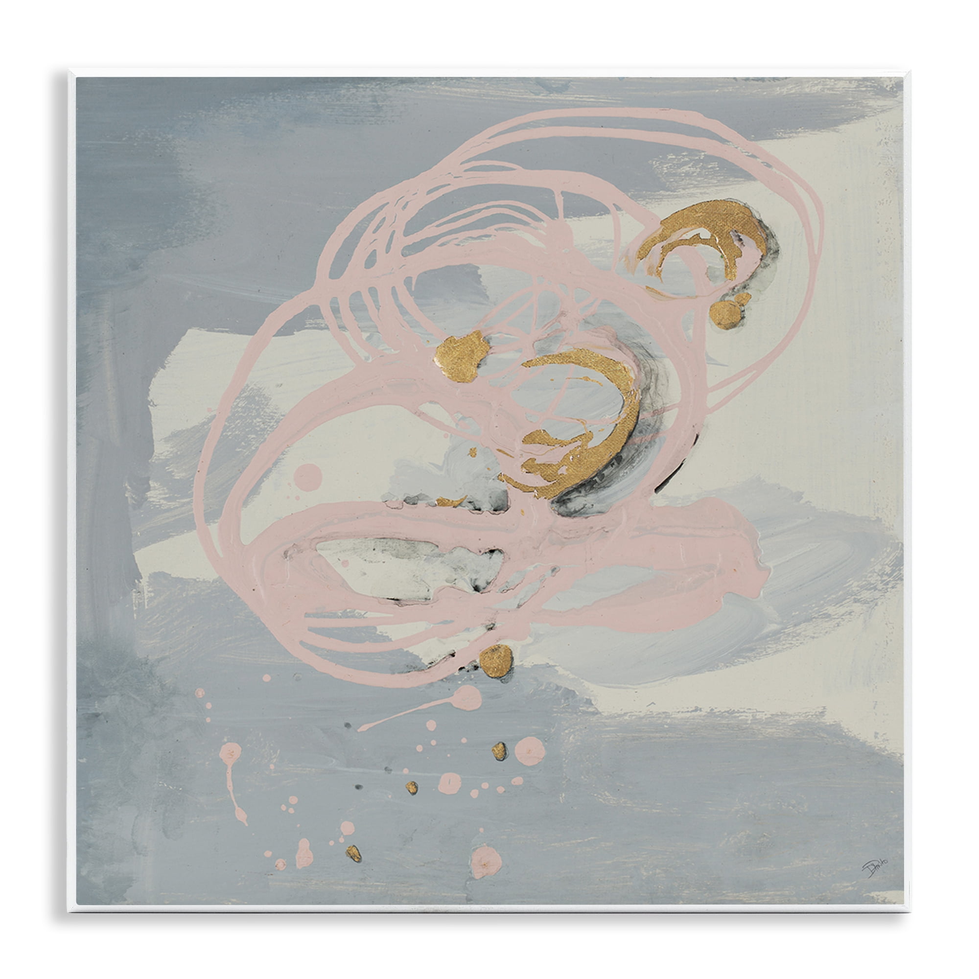 Stupell Industries Grey with Pink Swirl Abstract Painting Unframed Art Print Wall Art, 12 x 12
