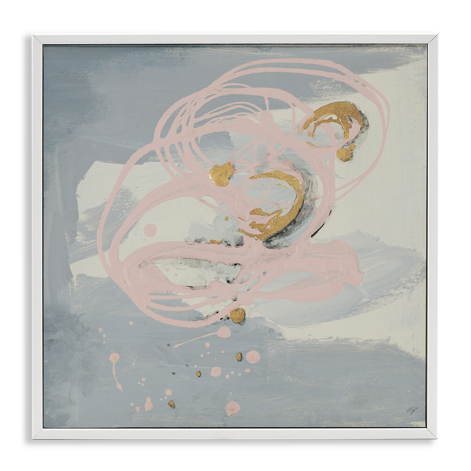 Stupell Industries Grey with Pink Swirl Abstract Painting White Framed Art Print Wall Art, 24 x 24