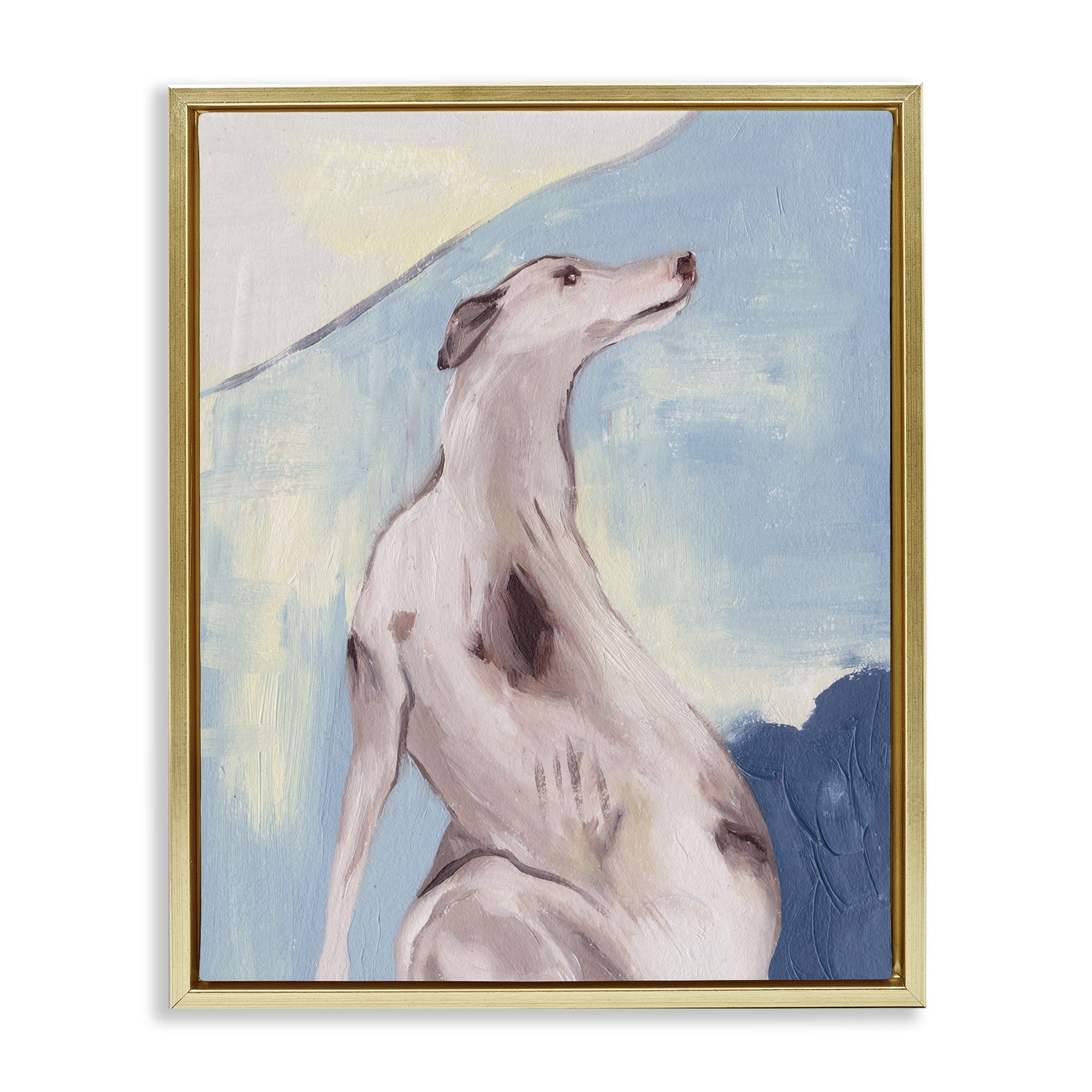 Stupell Industries Greyhound Abstract Painting Animals & Insects Painting Gold Floater Framed Canvas Art Print Wall Art, 25 x 31