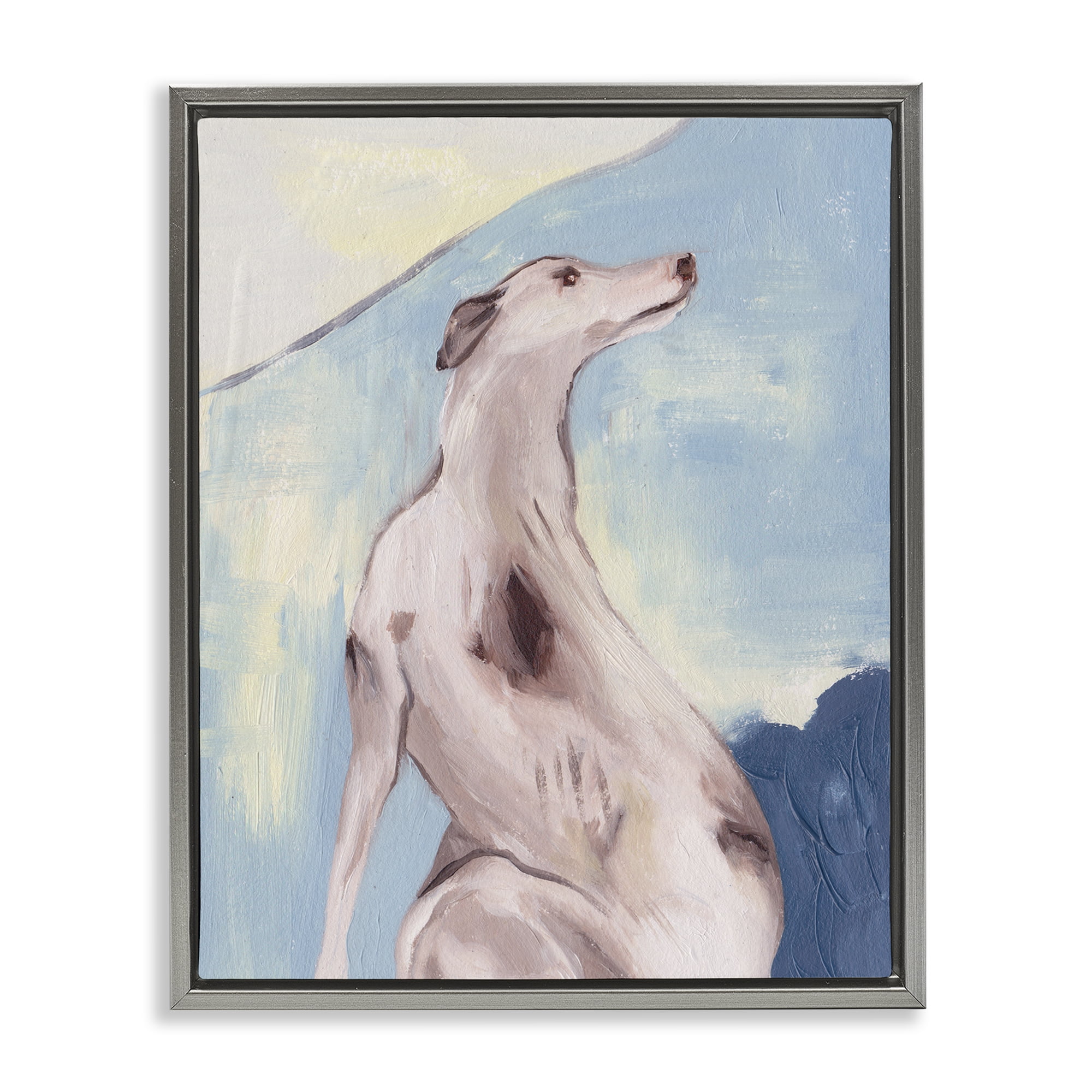 Stupell Industries Greyhound Abstract Painting Animals & Insects Painting Gray Floater Framed Canvas Art Print Wall Art, 25 x 31