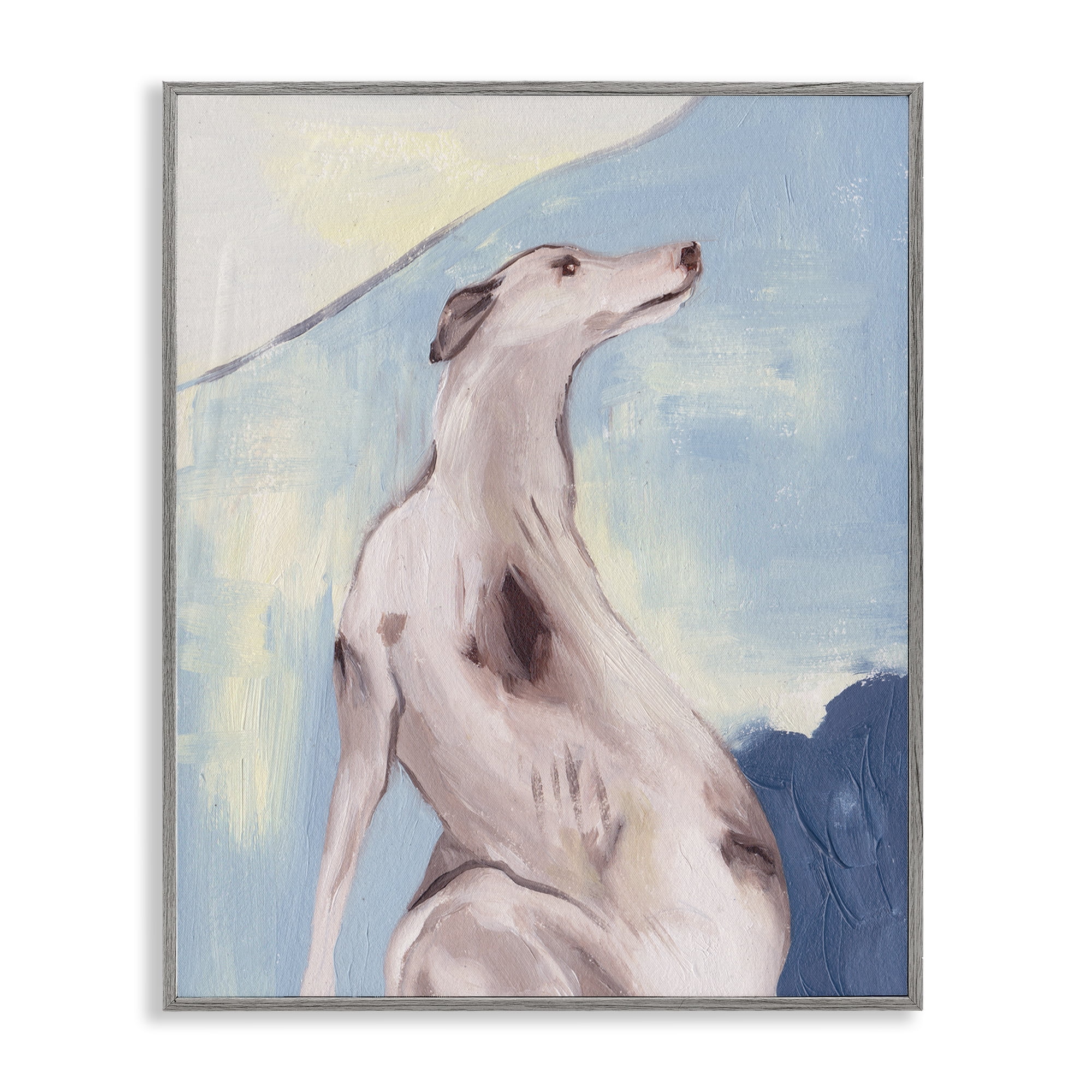 Stupell Industries Greyhound Abstract Painting Animals & Insects Painting Gray Framed Art Print Wall Art, 24 x 30
