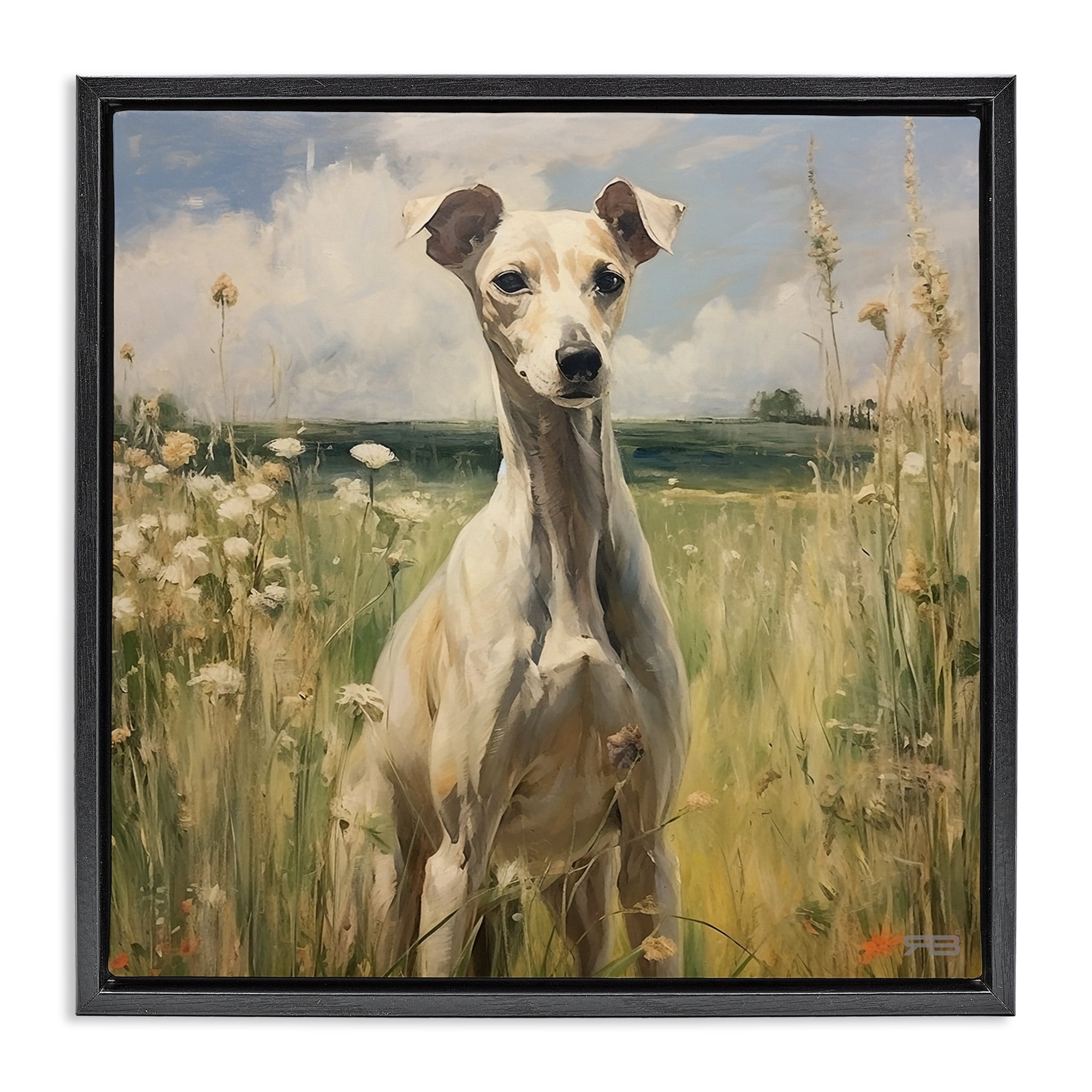 Stupell Industries Greyhound Dog Landscape Landscape Painting Black Floater Framed Canvas Art Print Wall Art, 25 x 25