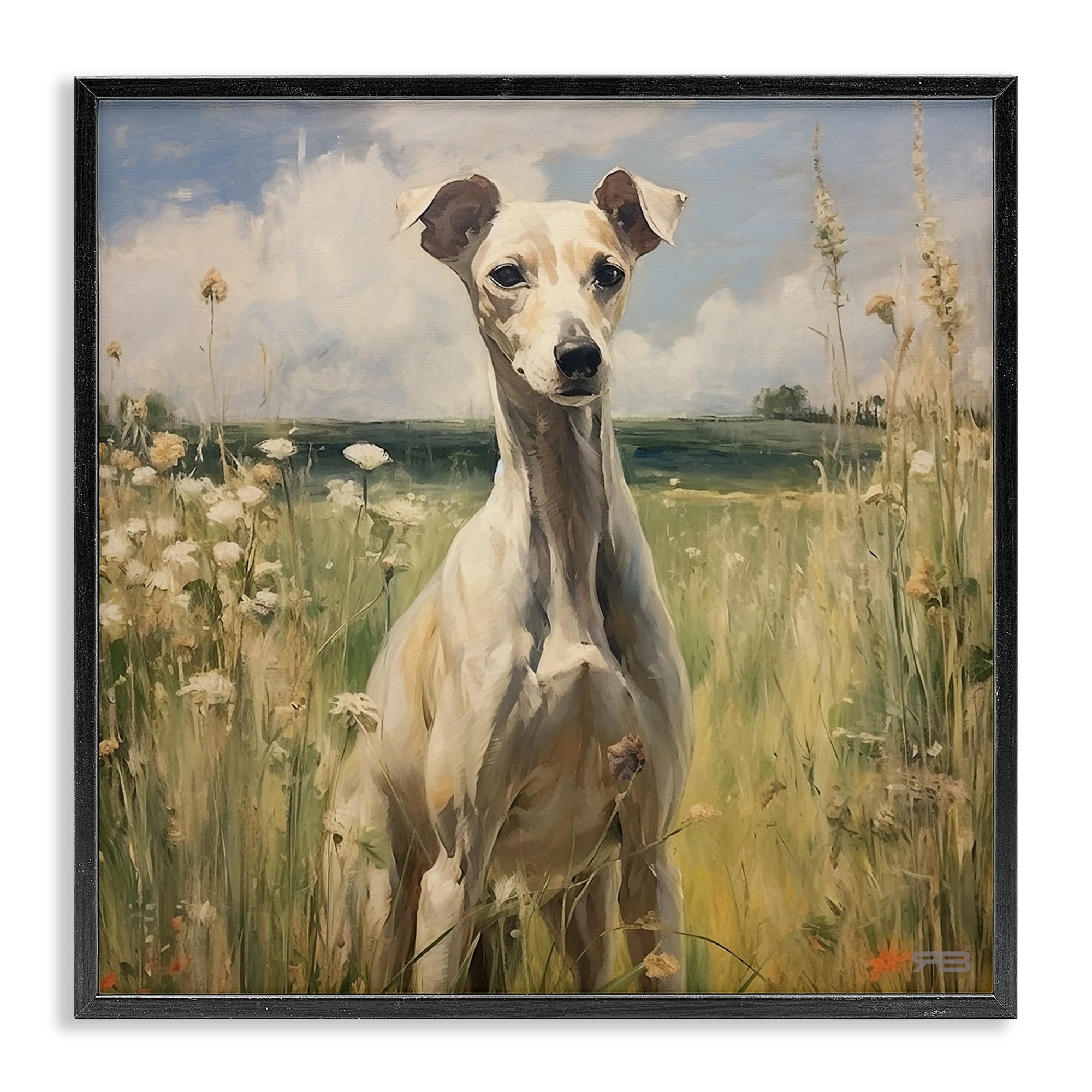 Stupell Industries Greyhound Dog Landscape Landscape Painting Black Framed Art Print Wall Art, 17 x 17