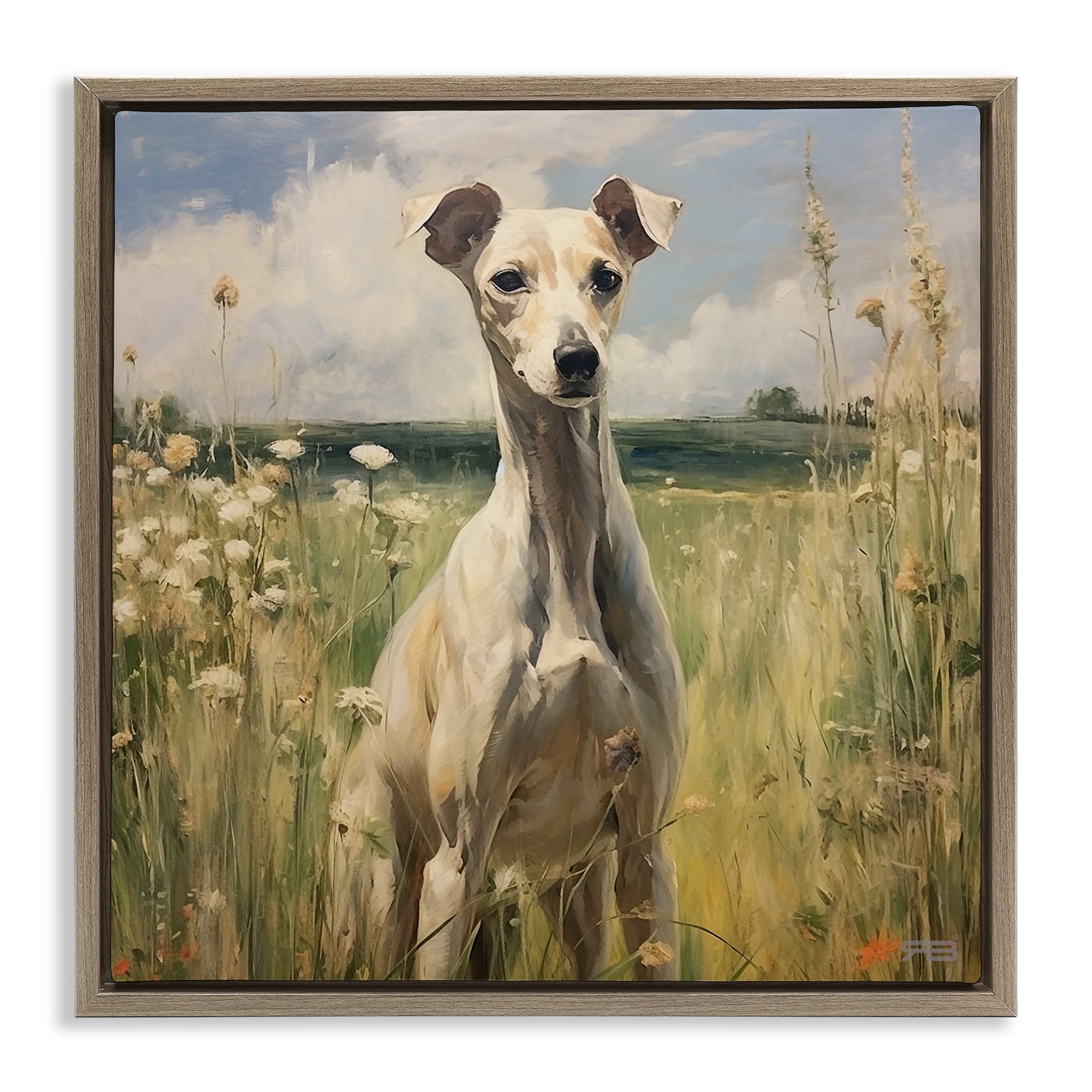 Stupell Industries Greyhound Dog Landscape Landscape Painting Brown Floater Framed Canvas Art Print Wall Art, 25 x 25