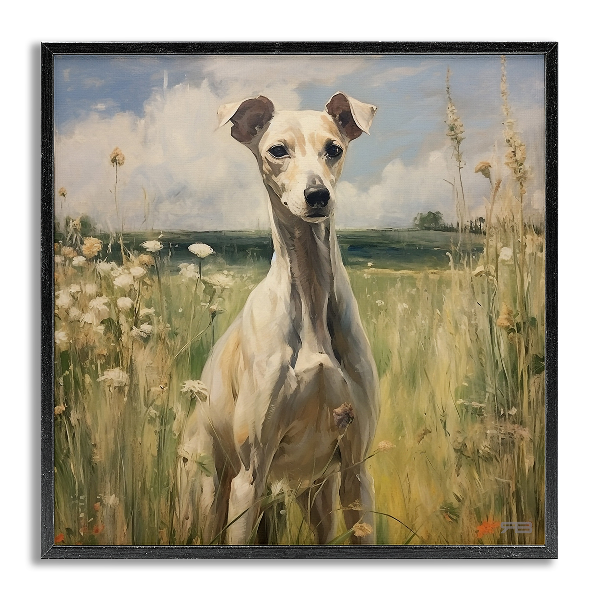 Stupell Industries Greyhound Dog Landscape Landscape Painting Gray Framed Art Print Wall Art, 17 x 17