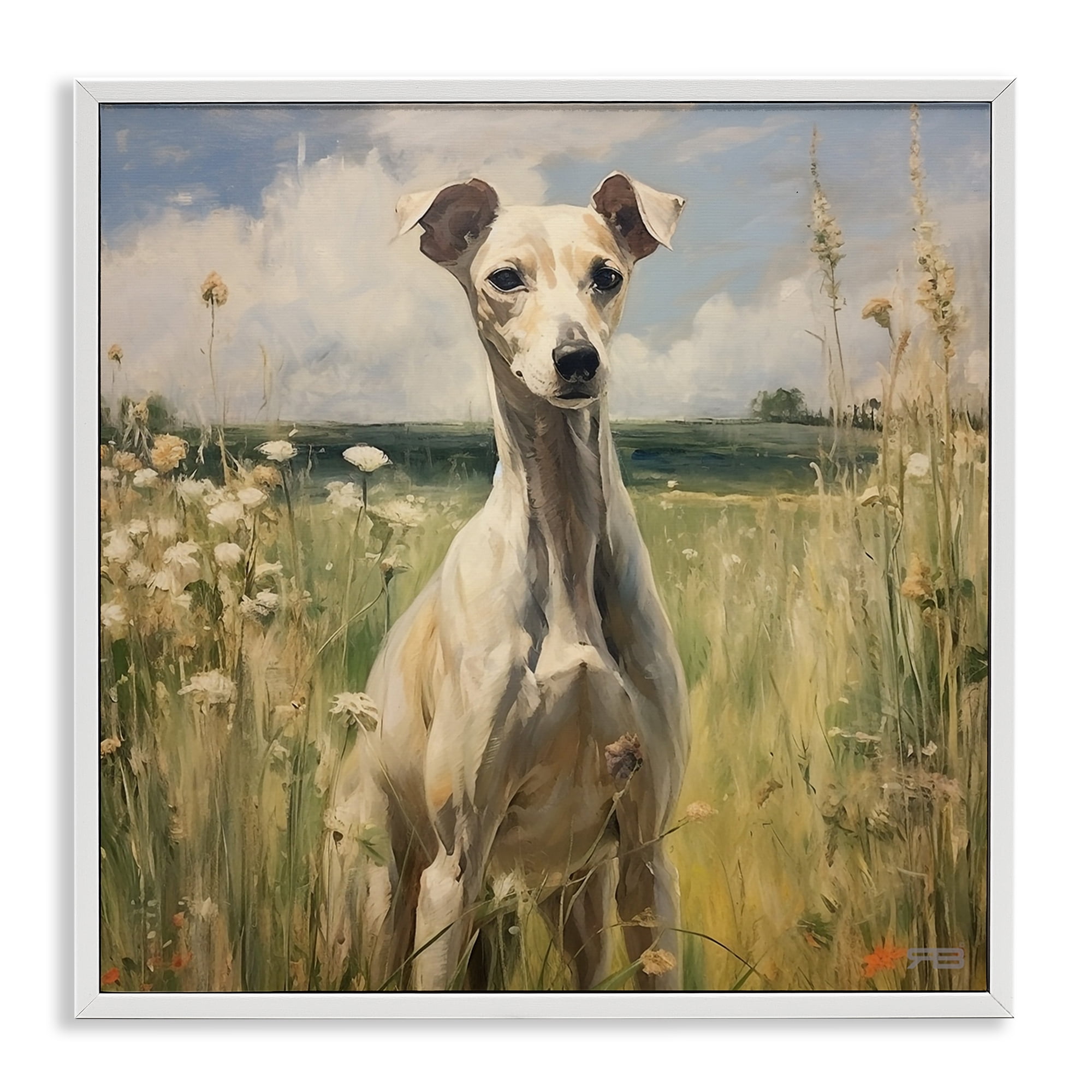 Stupell Industries Greyhound Dog Landscape Landscape Painting White Framed Art Print Wall Art, 24 x 24