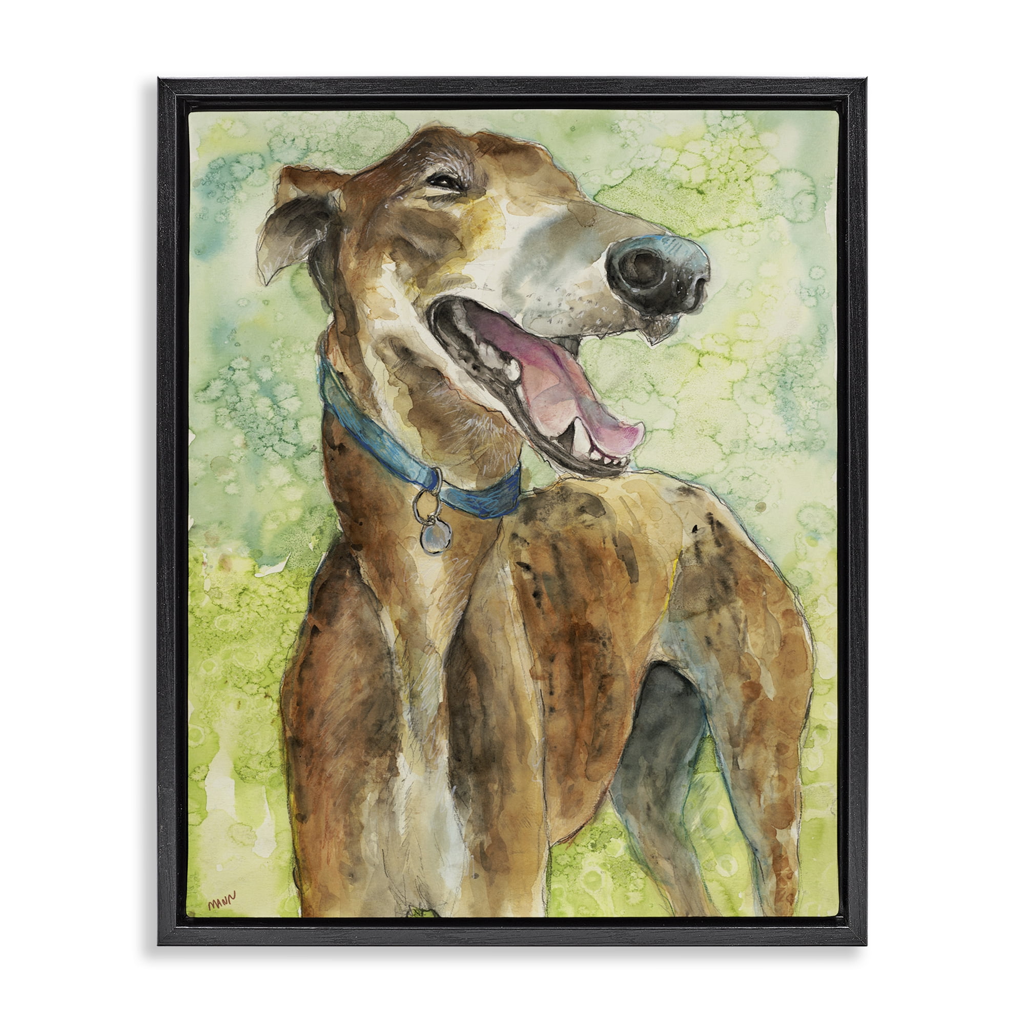 Stupell Industries Greyhound Smile Watercolor Black Framed Floater Canvas Wall Art, design by Patti Mann
