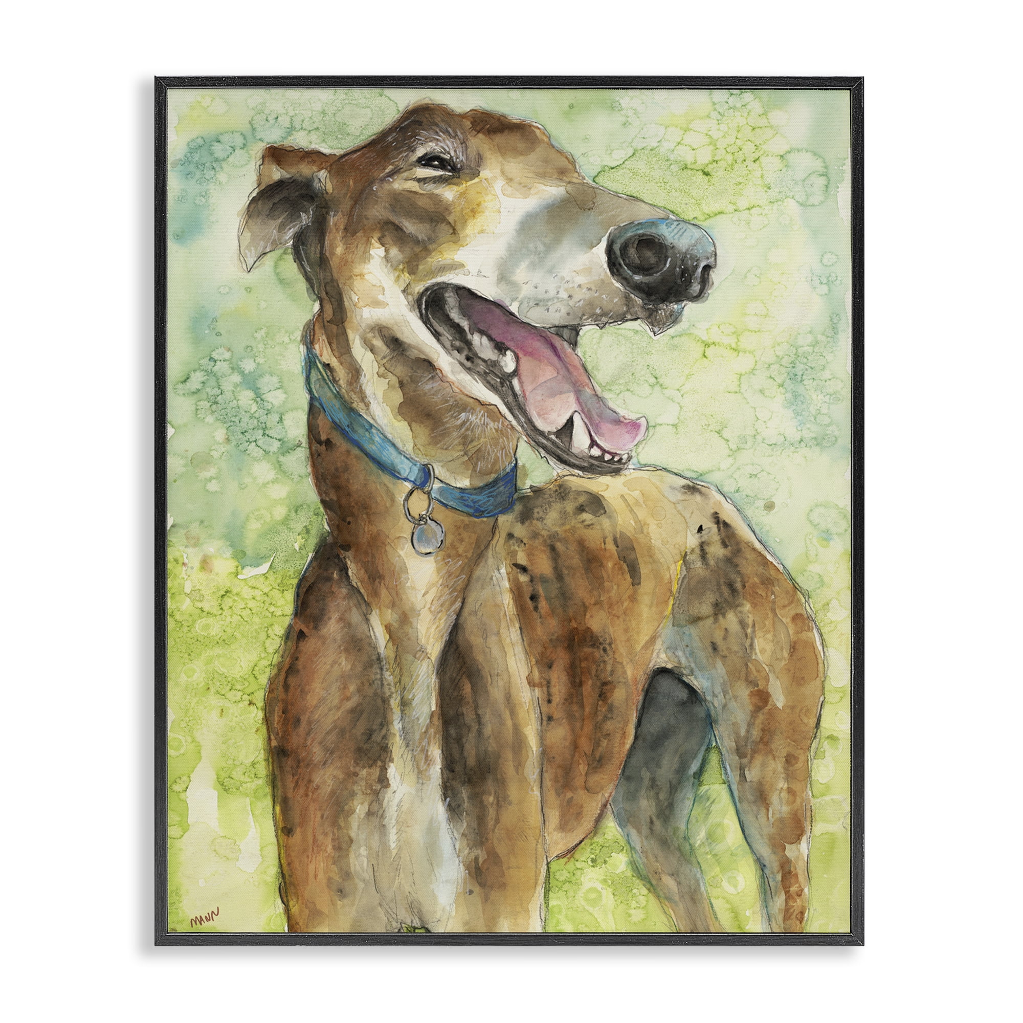Stupell Industries Greyhound Smile Watercolor Black Framed Giclee Art, design by Patti Mann