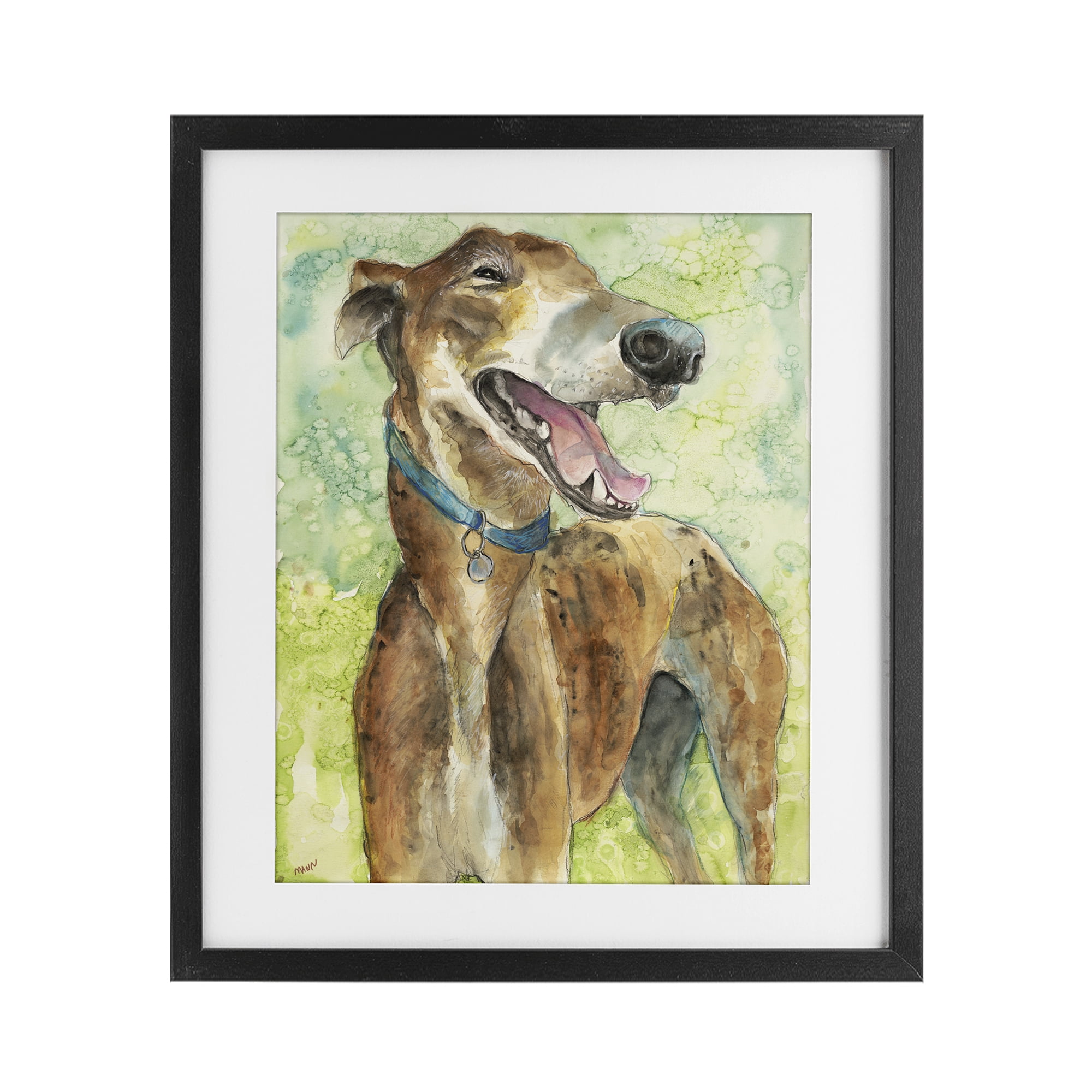 Stupell Industries Greyhound Smile Watercolor Black Framed Print Under Glass, design by Patti Mann