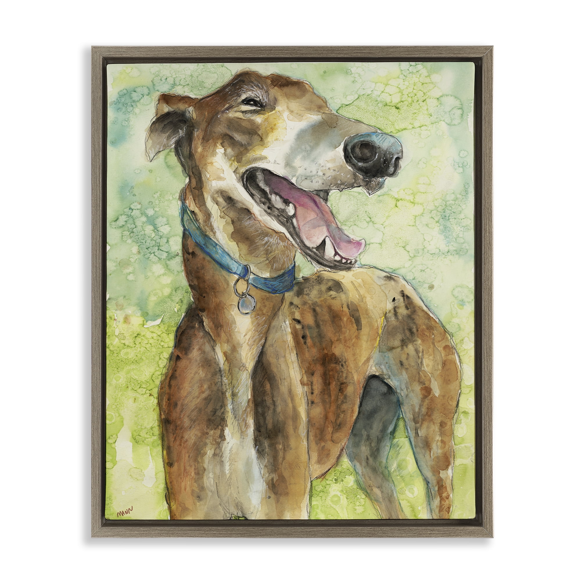Stupell Industries Greyhound Smile Watercolor Brown Framed Floater Canvas Wall Art, design by Patti Mann