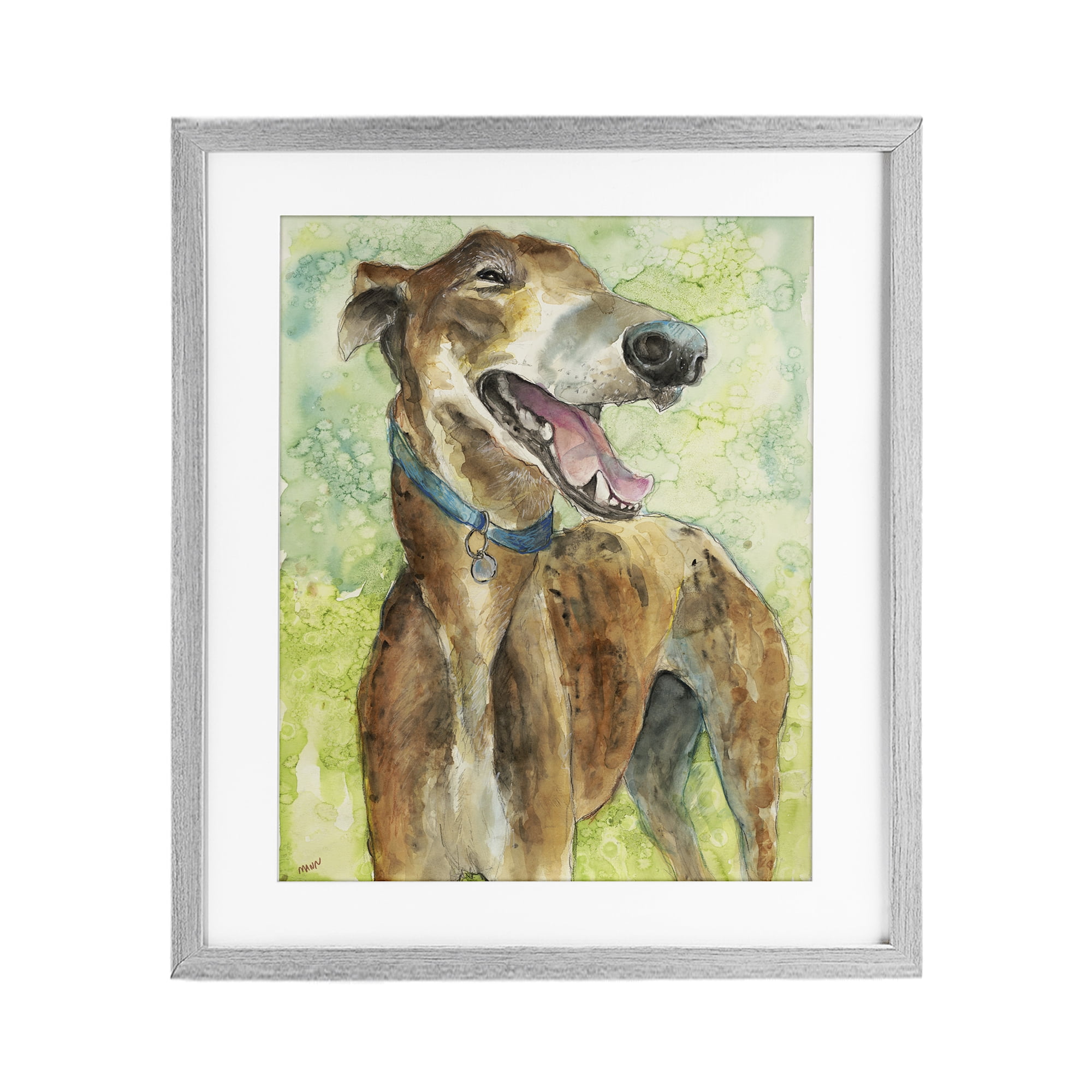 Stupell Industries Greyhound Smile Watercolor Gray Framed Print Under Glass, design by Patti Mann