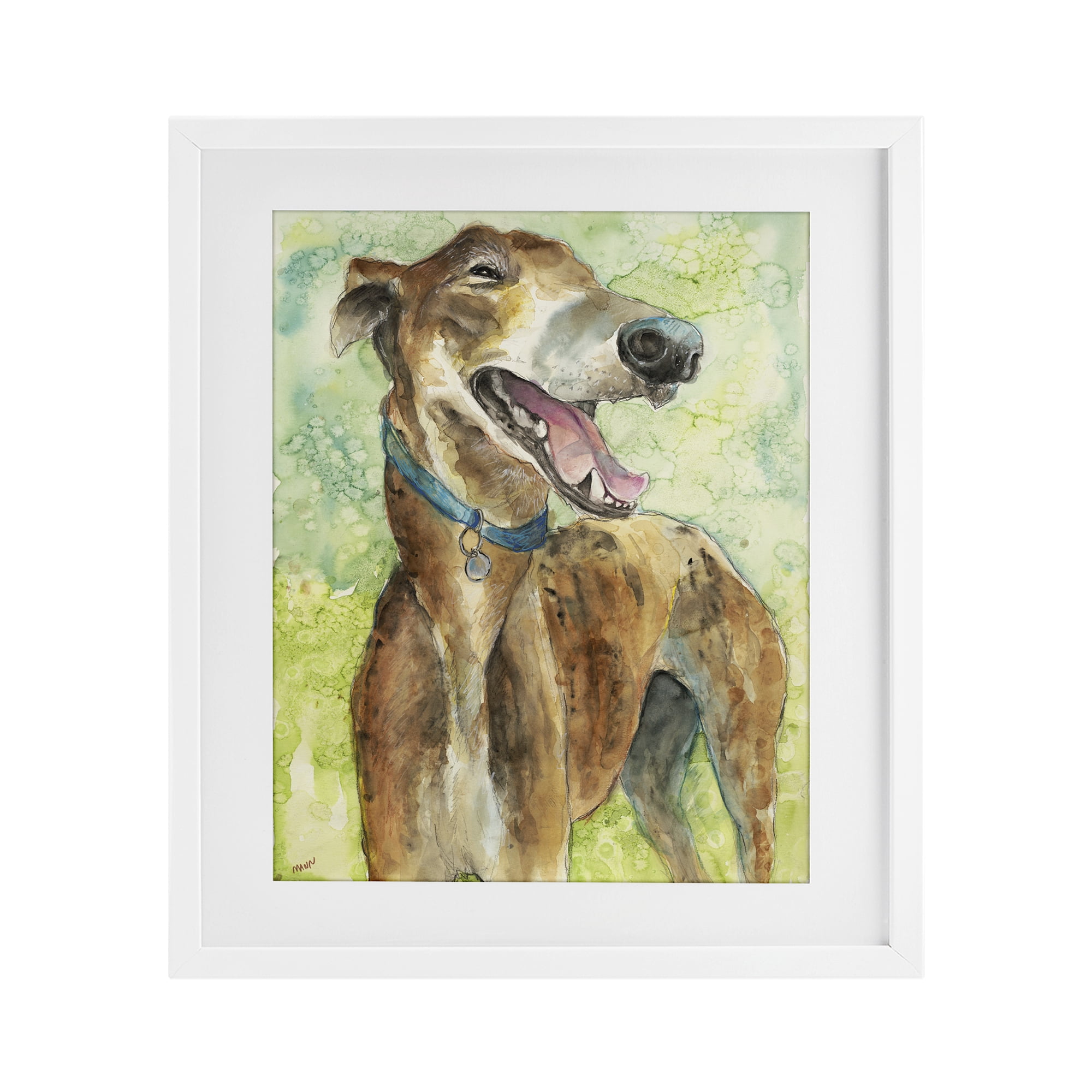 Stupell Industries Greyhound Smile Watercolor White Framed Print Under Glass, design by Patti Mann