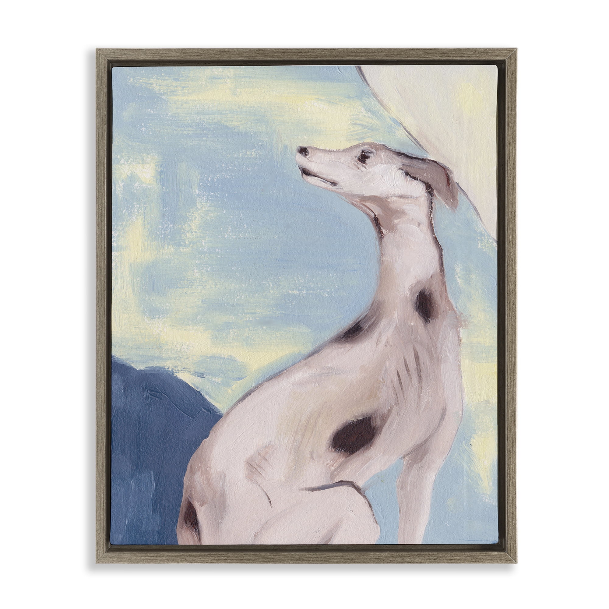 Stupell Industries Greyhound on Blue Animals & Insects Painting Brown Floater Framed Canvas Art Print Wall Art, 25 x 31