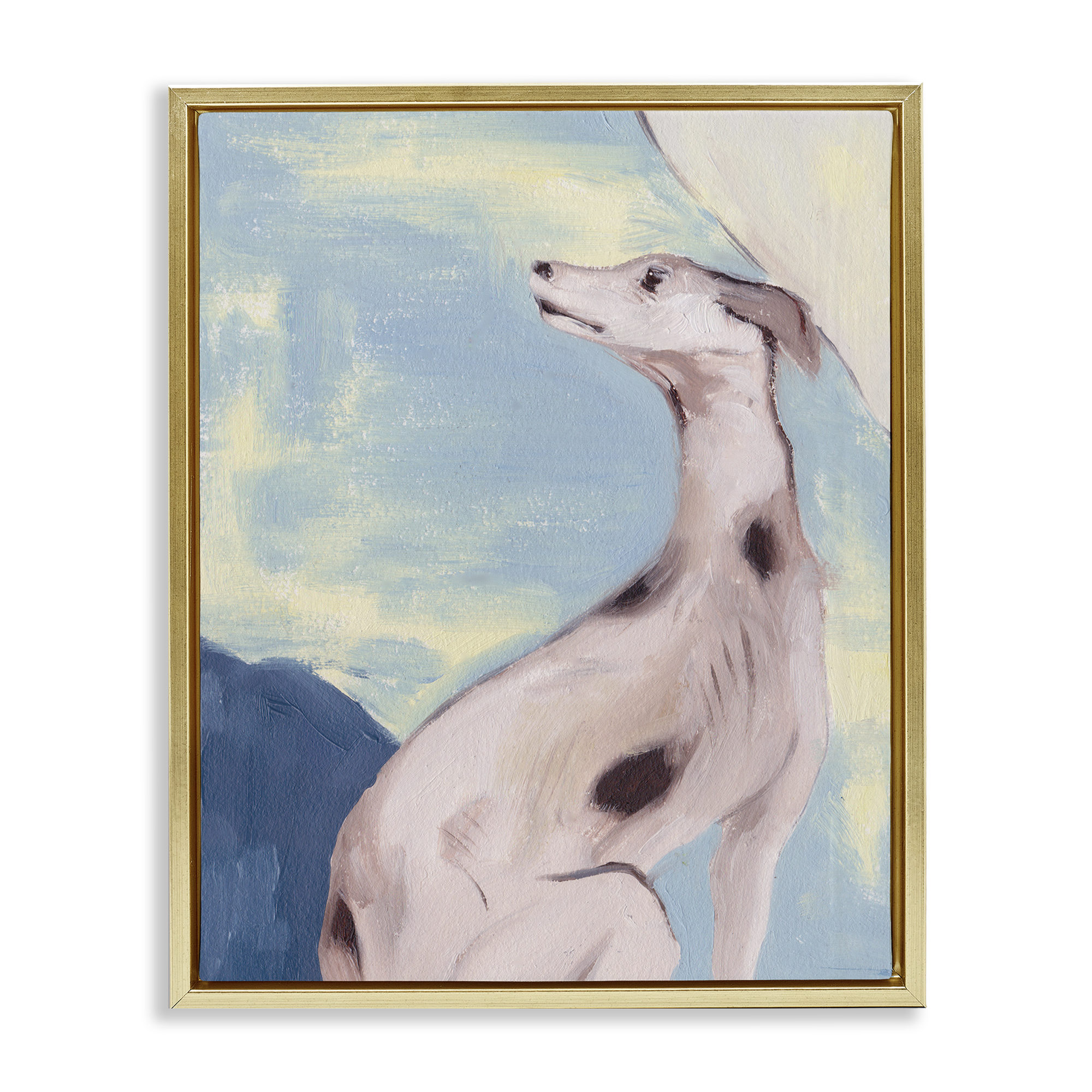 Stupell Industries Greyhound on Blue Animals & Insects Painting Gold Floater Framed Canvas Art Print Wall Art, 25 x 31