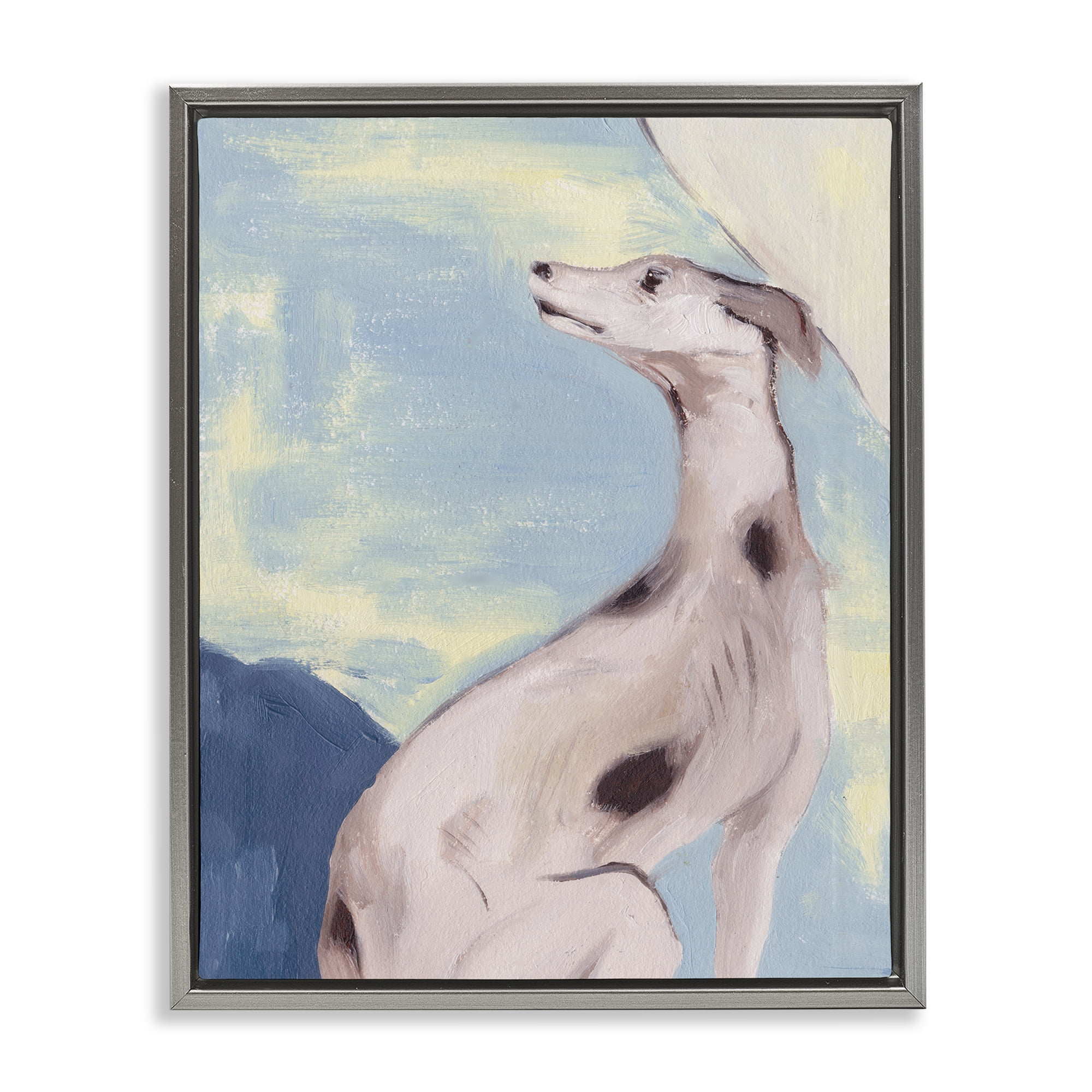Stupell Industries Greyhound on Blue Animals & Insects Painting Gray Floater Framed Canvas Art Print Wall Art, 17 x 21