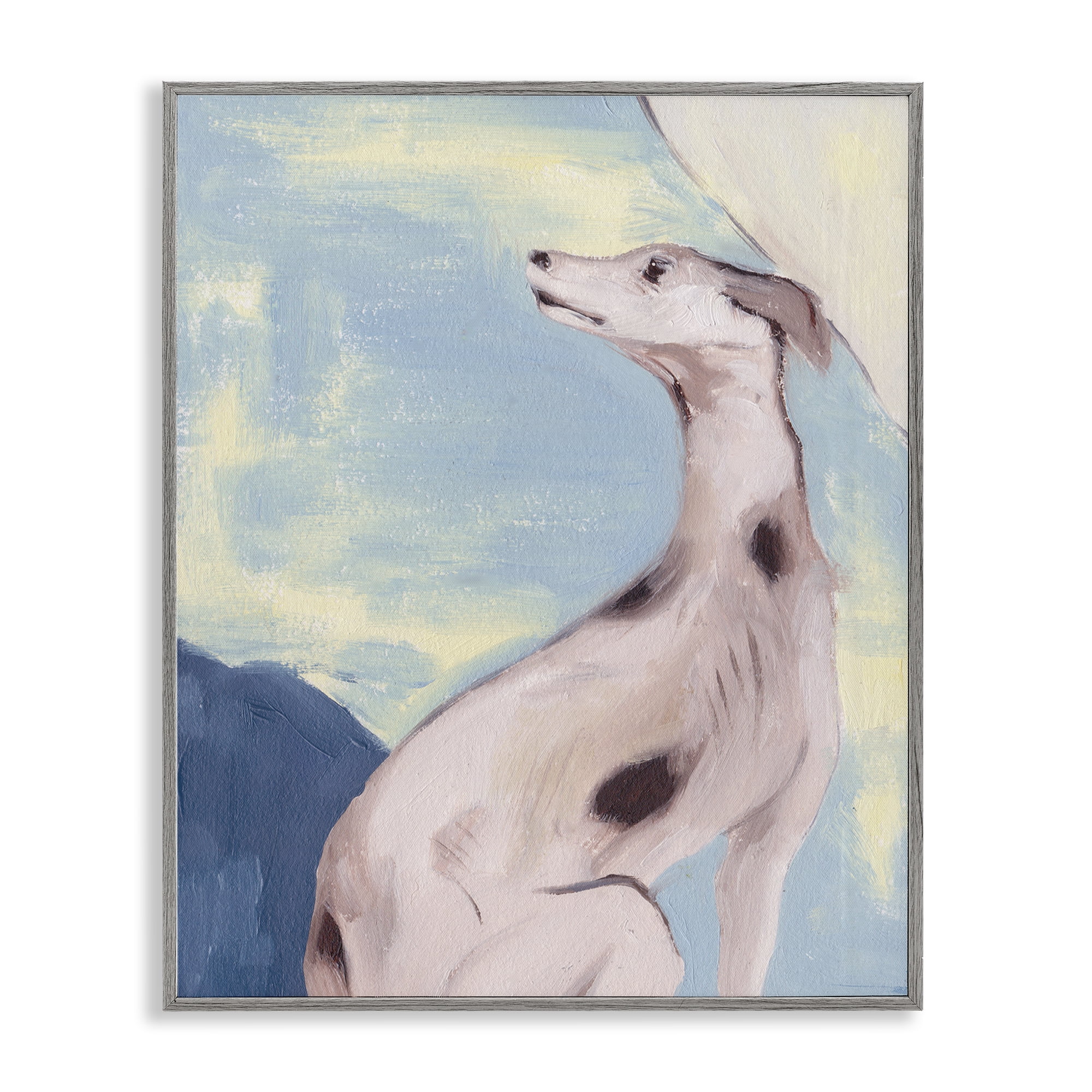 Stupell Industries Greyhound on Blue Animals & Insects Painting Gray Framed Art Print Wall Art, 24 x 30