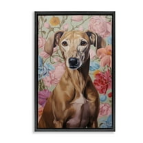 Stupell Industries Greyhound on Florals Animals & Insects Painting Black Floater Framed Canvas Art Print Wall Art, 17 x 25