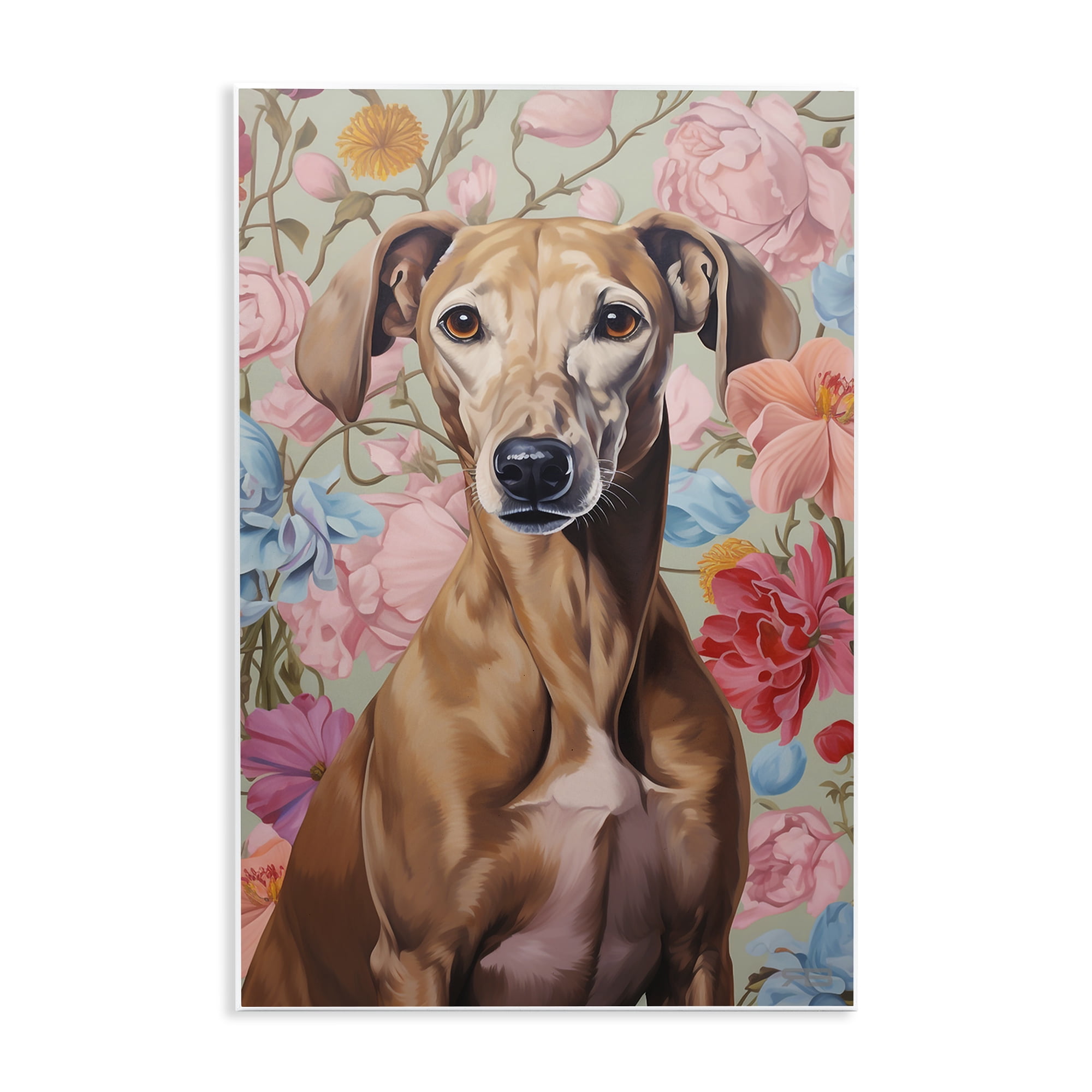 Stupell Industries Greyhound on Florals Animals & Insects Painting Unframed Art Print Wall Art, 13 x 19