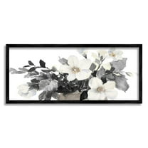 Stupell Industries Greyscale Spring Florals Blooming Soft Watercolor Flowers Botanical & Floral Painting Black Framed Art Print Wall Art, 10 x 24