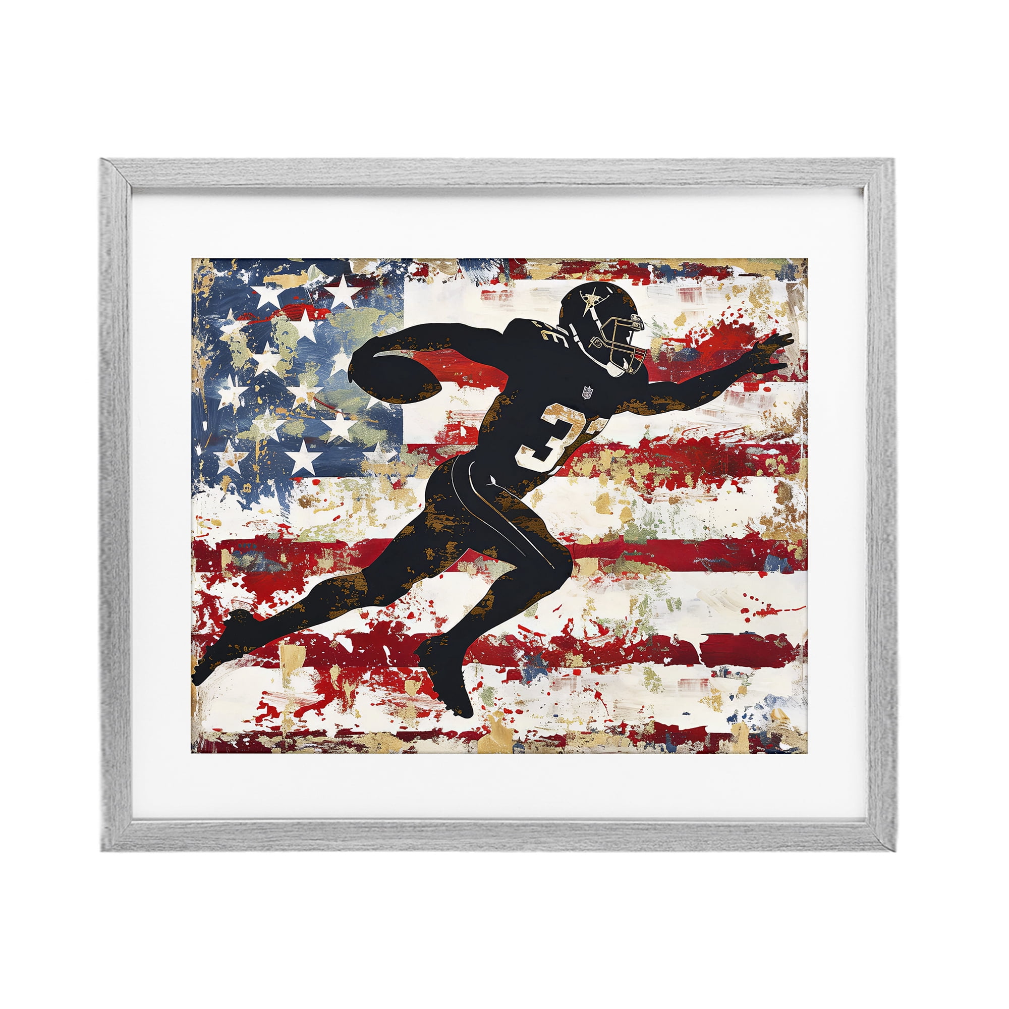 Stupell Industries Gridiron Glory Player Gray Framed Print Under Glass, design by Ray Powers