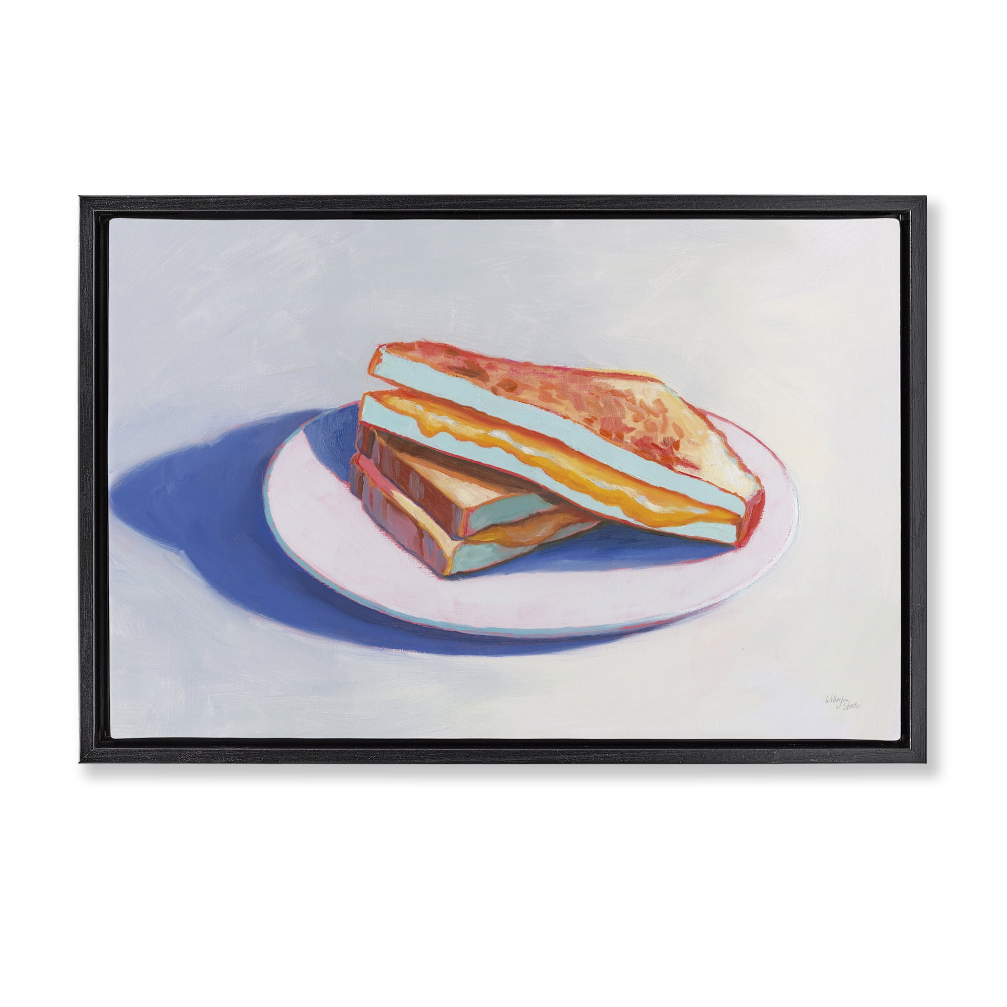 Stupell Industries Grilled Cheese Meal Food & Beverage Painting Black Floater Framed Canvas Art Print Wall Art, 25 x 17