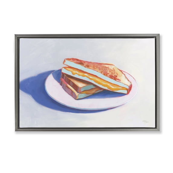 Stupell Industries Grilled Cheese Meal Food & Beverage Painting Gray Floater Framed Canvas Art Print Wall Art, 31 x 21