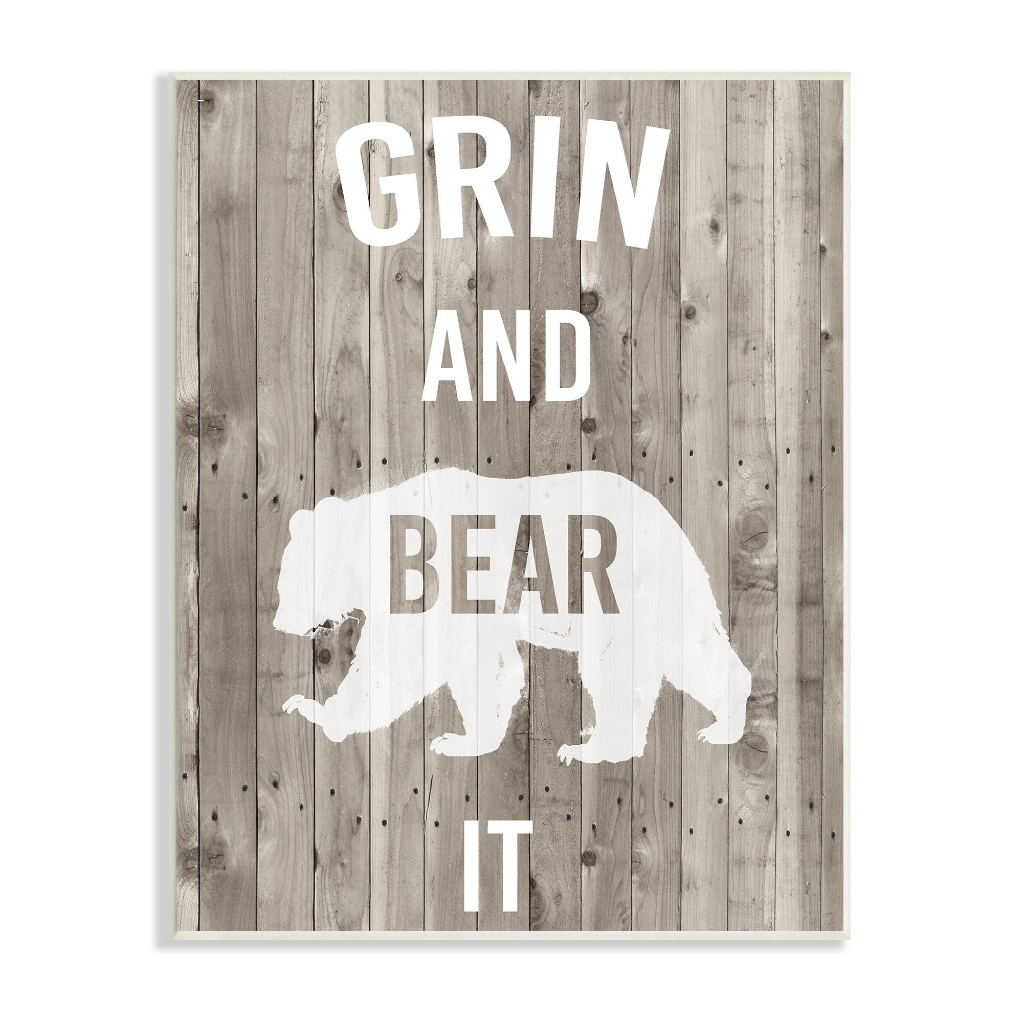 Stupell Industries Grin and Bear It Phrase Rustic Animal Pun, 13 x 19,Design by Studio W