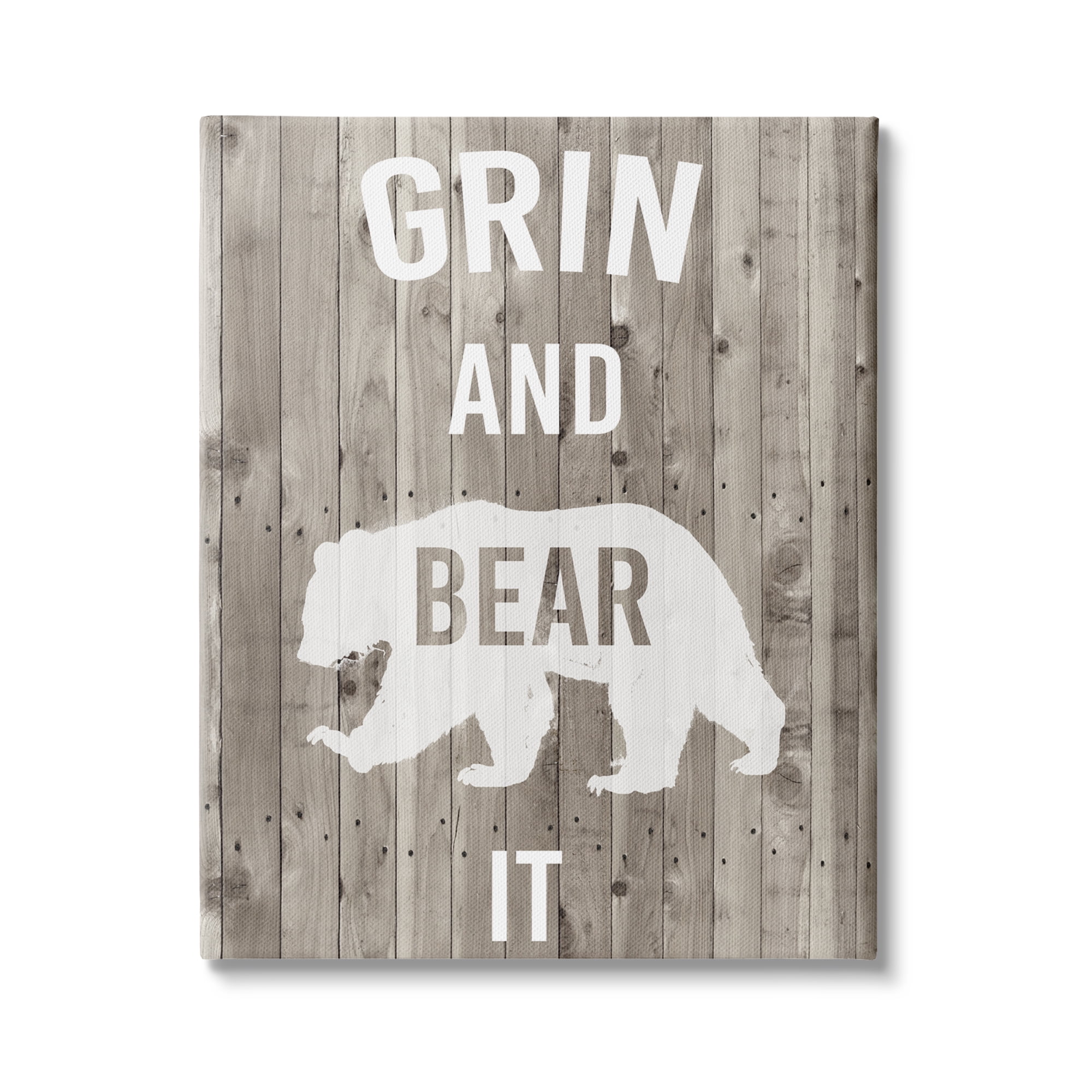 Stupell Industries Grin and Bear It Phrase Rustic Animal Pun, 30 x 40,Design by Studio W