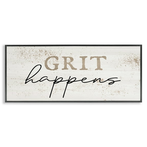 Stupell Industries Grit Happens Motivational Text & Numbers Painting Black Framed Art Print Wall Art, 24 x 10