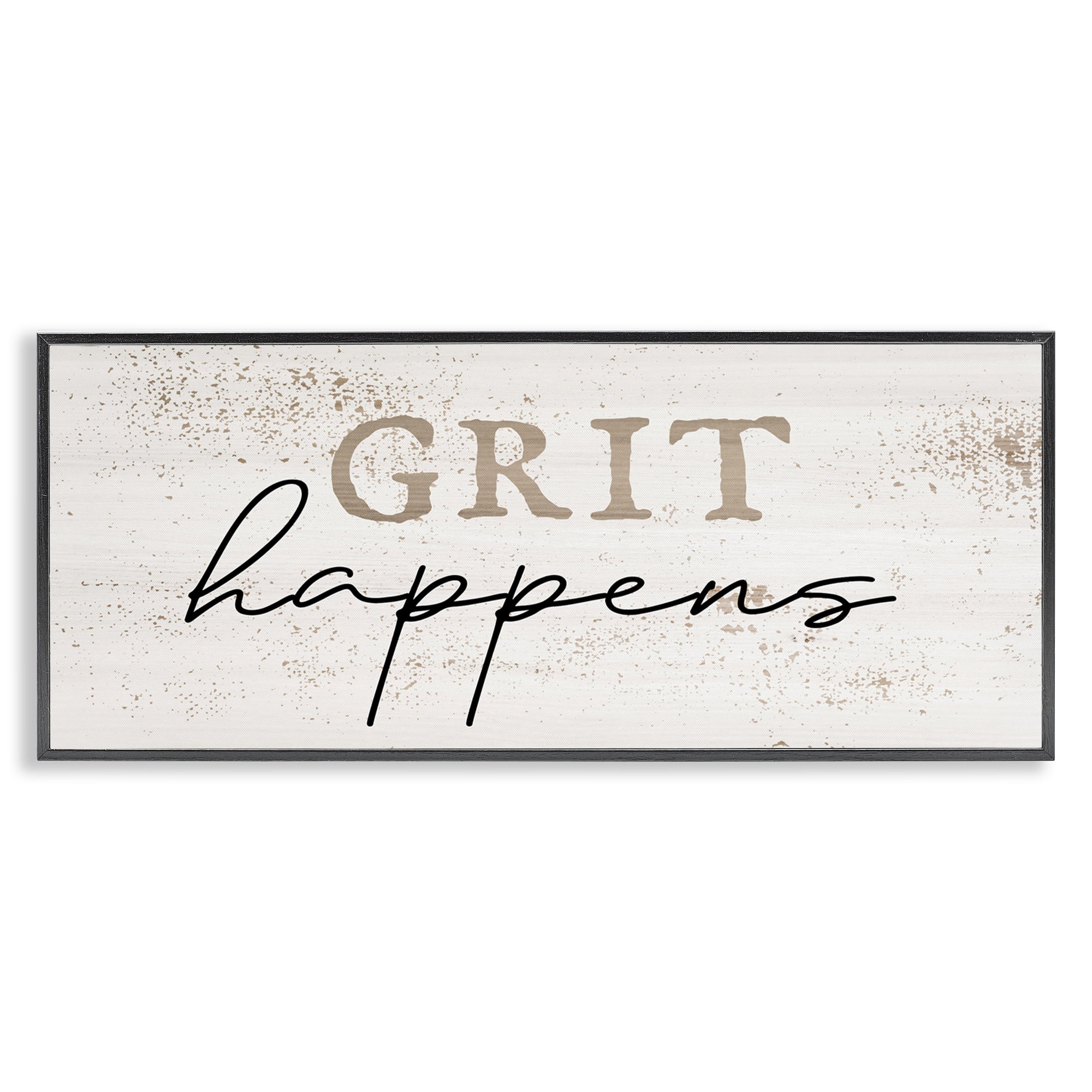 Stupell Industries Grit Happens Motivational Text & Numbers Painting Black Framed Art Print Wall Art, 30 x 13