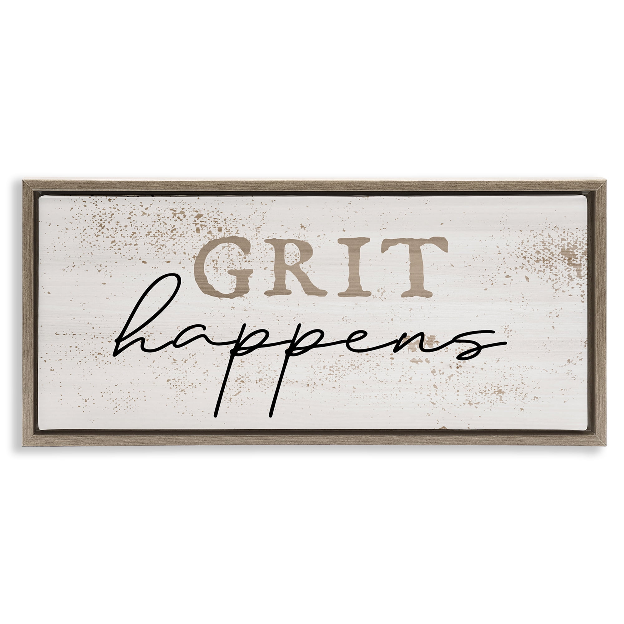 Stupell Industries Grit Happens Motivational Text & Numbers Painting Brown Floater Framed Canvas Art Print Wall Art, 25 x 11
