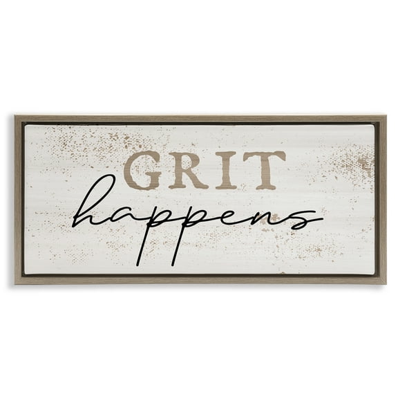 Stupell Industries Grit Happens Motivational Text & Numbers Painting Brown Floater Framed Canvas Art Print Wall Art, 31 x 14