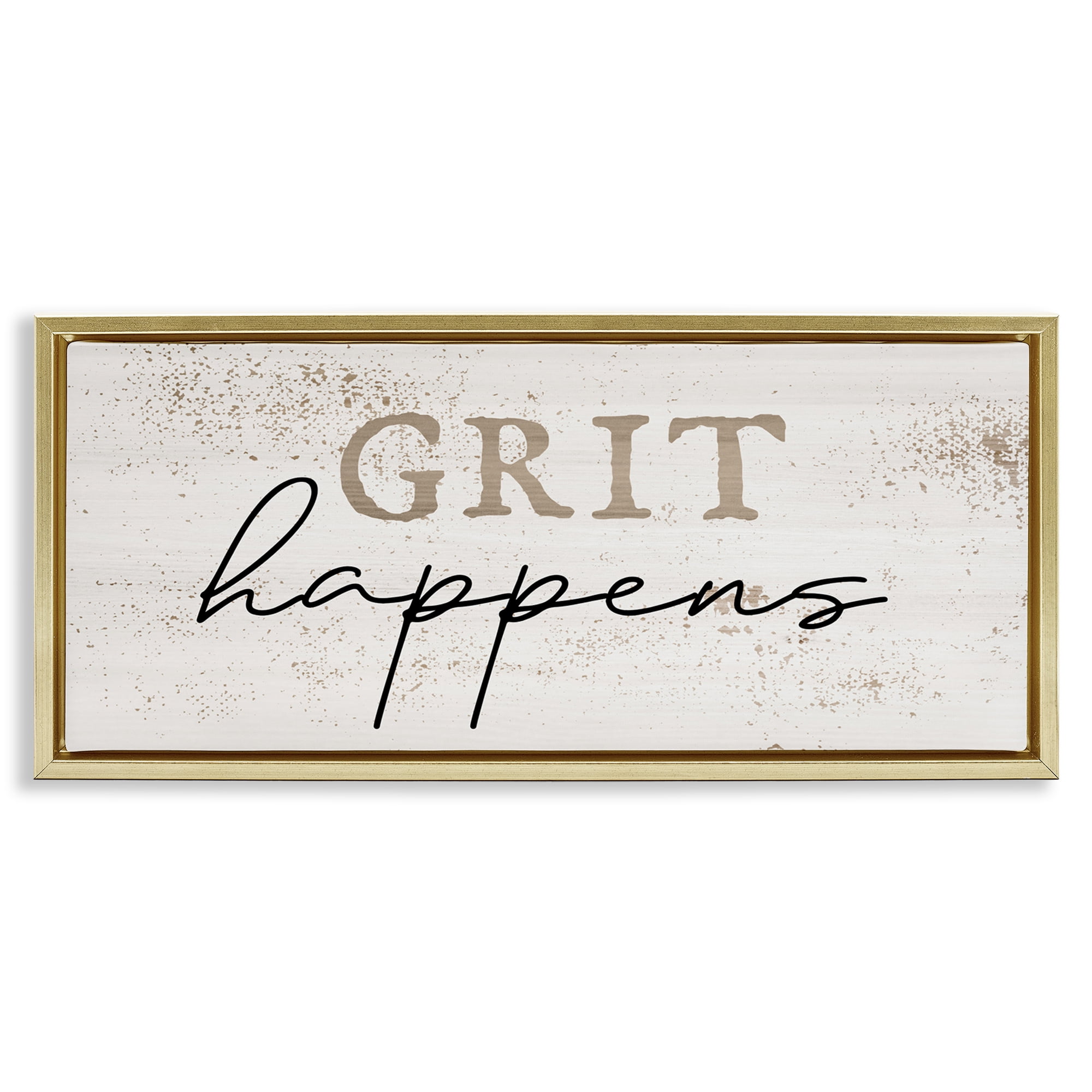Stupell Industries Grit Happens Motivational Text & Numbers Painting Gold Floater Framed Canvas Art Print Wall Art, 25 x 11