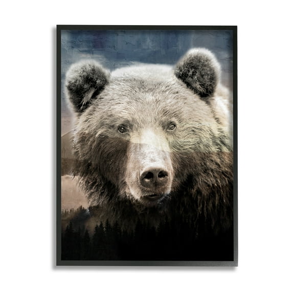 Stupell Industries Grizzly Bear Face Portrait Animals & Insects Painting Black Framed Art Print Wall Art, 16 x 20