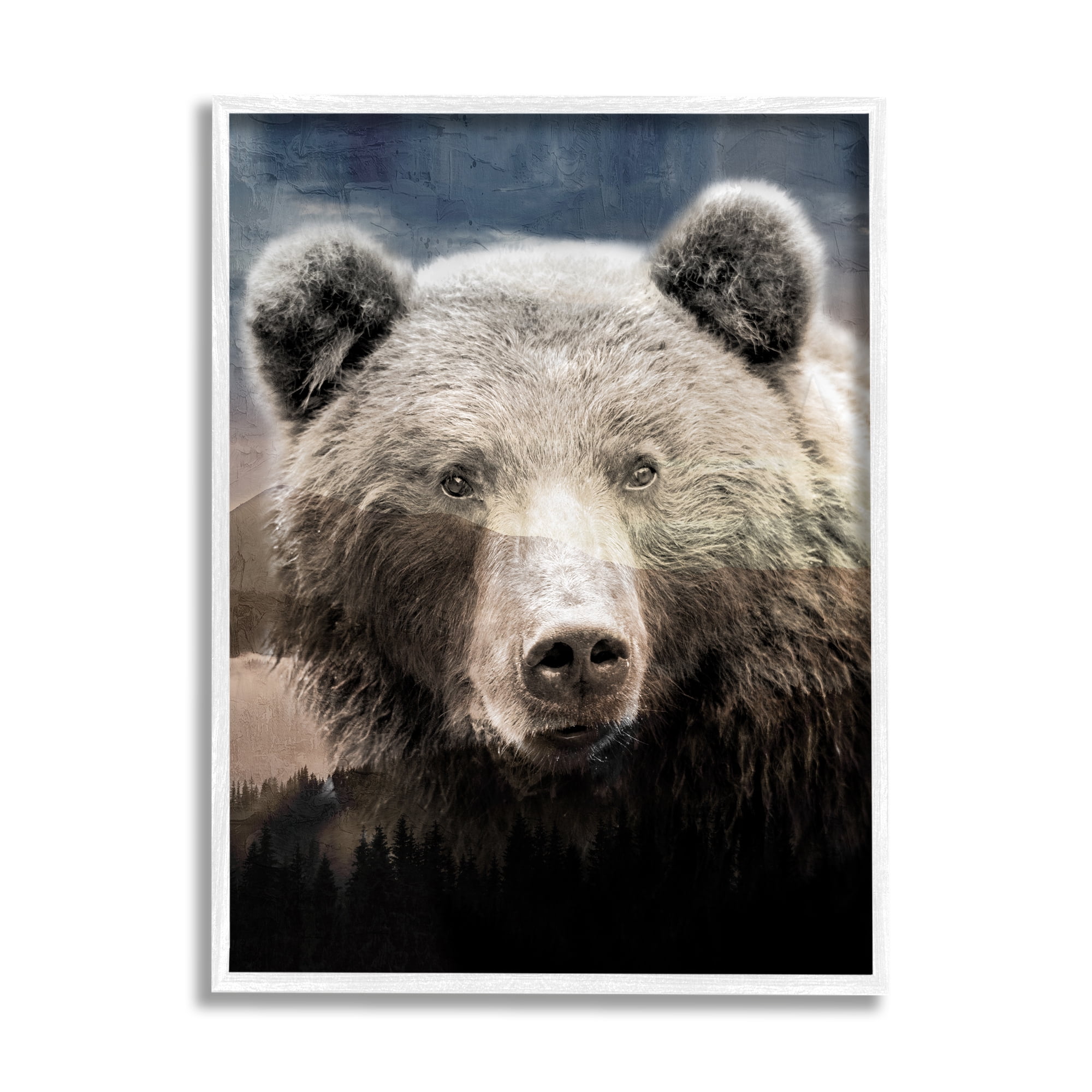 Stupell Industries Grizzly Bear Face Portrait Animals & Insects Painting White Framed Art Print Wall Art, 16 x 20
